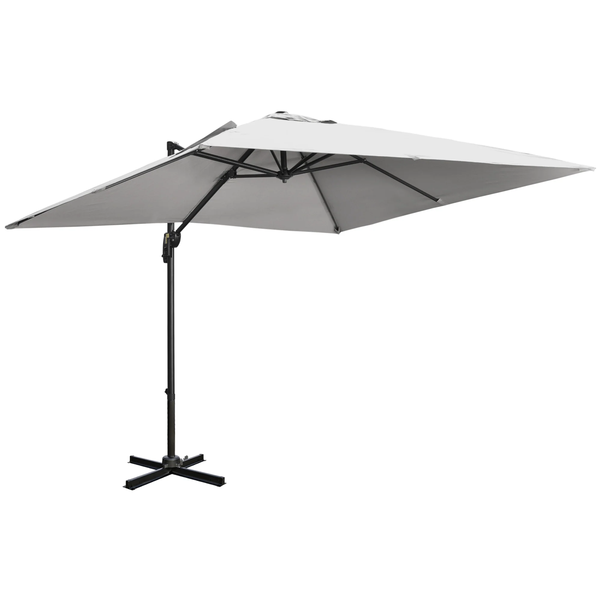 2.7 x 2.7 m Square Overhanging Parasol with Tilt,  Aluminium Frame & 360° Rotation, Grey - Image 12