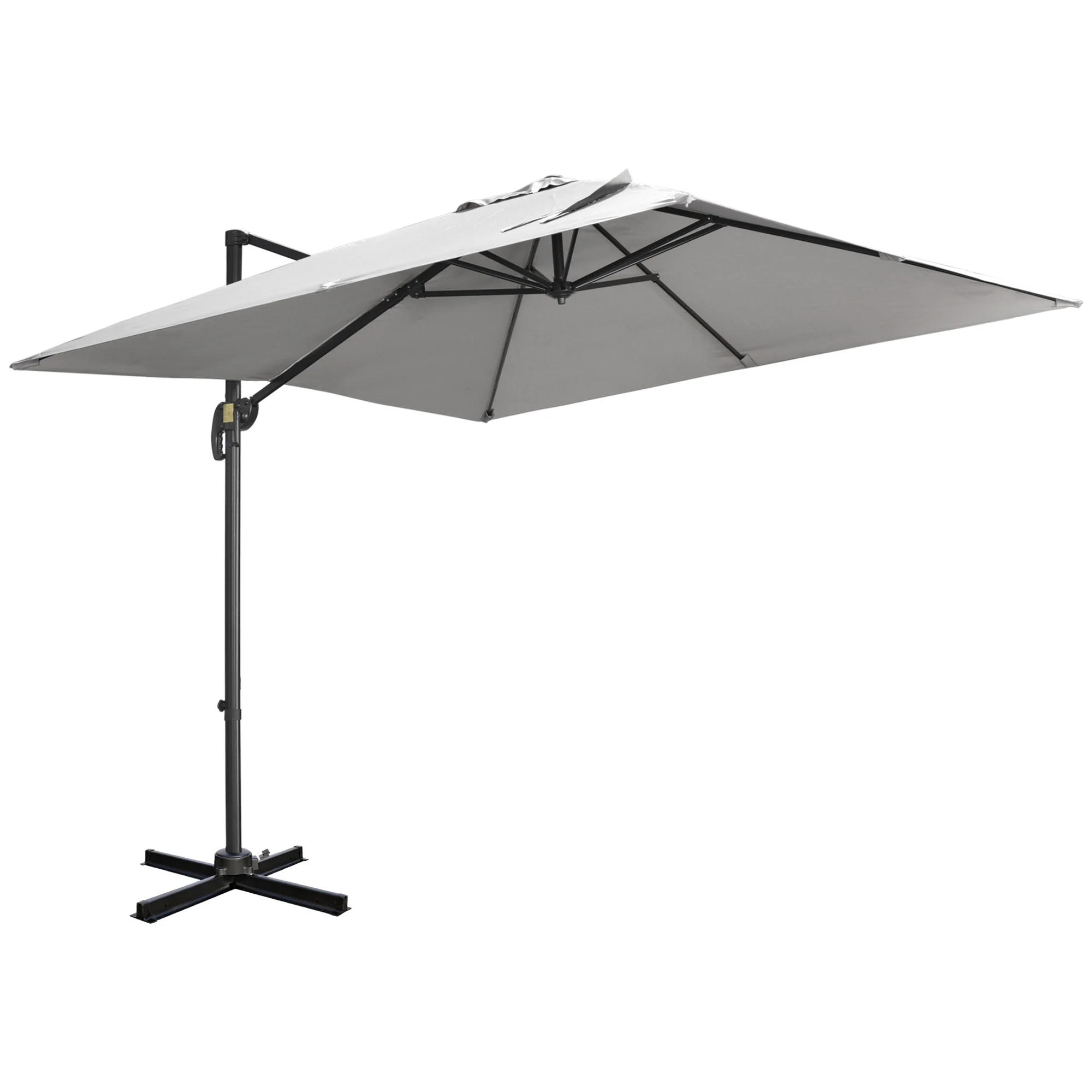 2.7 x 2.7 m Square Overhanging Parasol with Tilt,  Aluminium Frame & 360° Rotation, Grey - Image 2