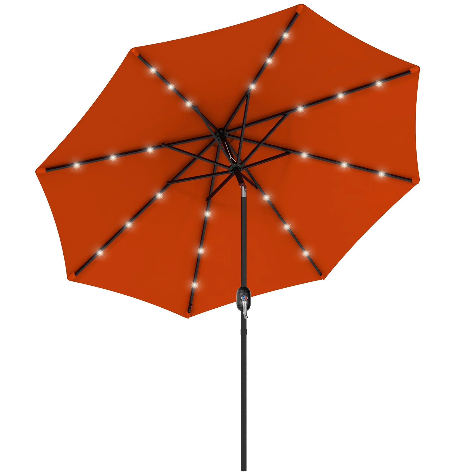 2.7m Patio Garden Parasol, Outdoor Umbrella with Tilt Crank & 24 LEDs Lights, Orange