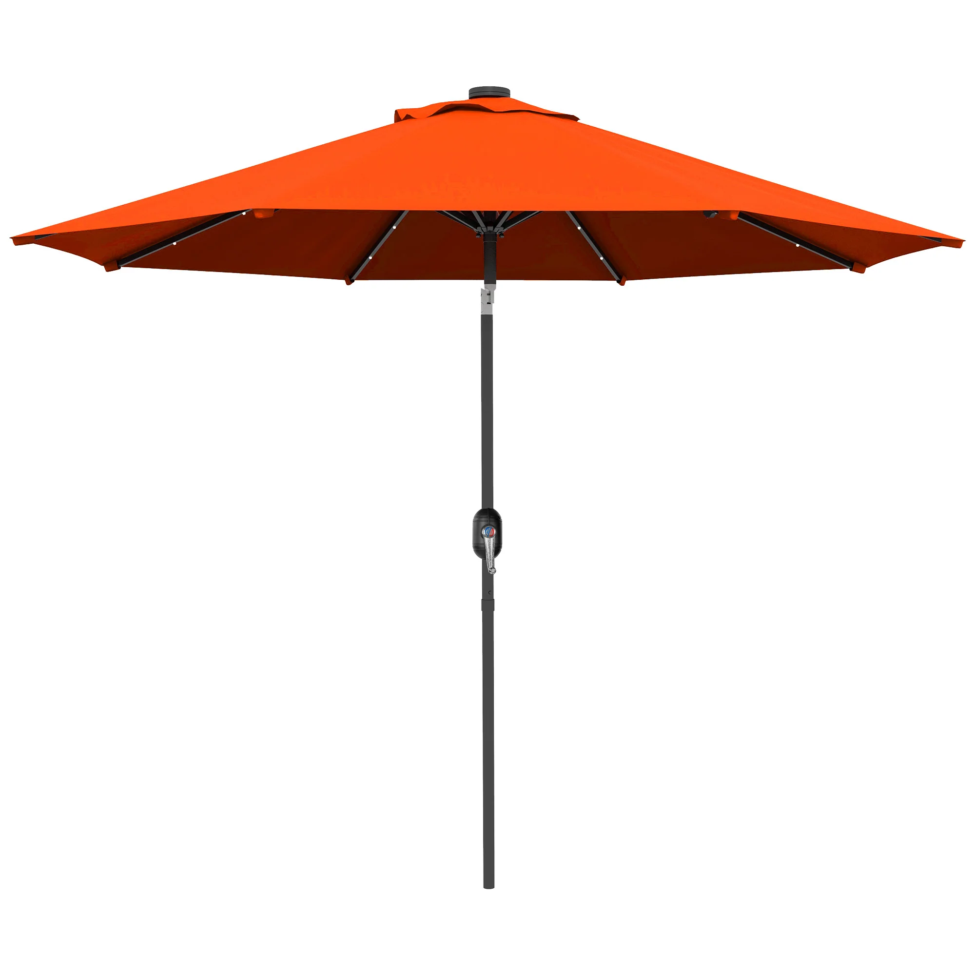 2.7m Patio Garden Parasol, Outdoor Umbrella with Tilt Crank & 24 LEDs Lights, Orange - Image 2