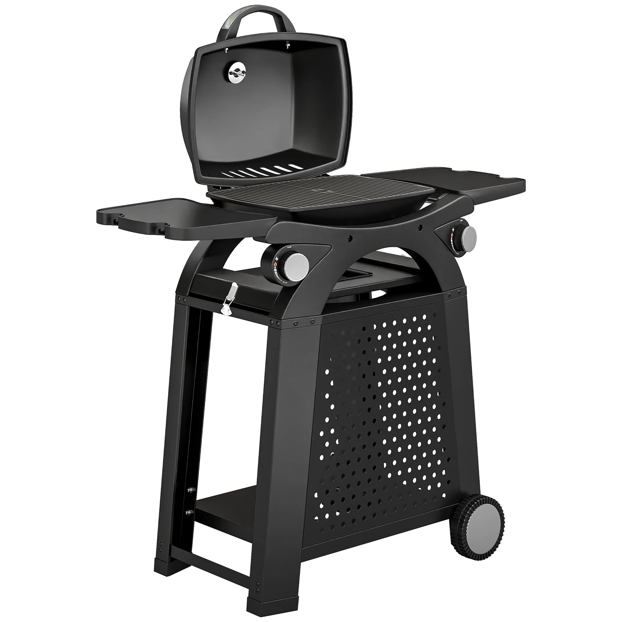 2 Burner Gas Grill with Wheels, Side Tables and Cast Iron Grates, Black - Image 12