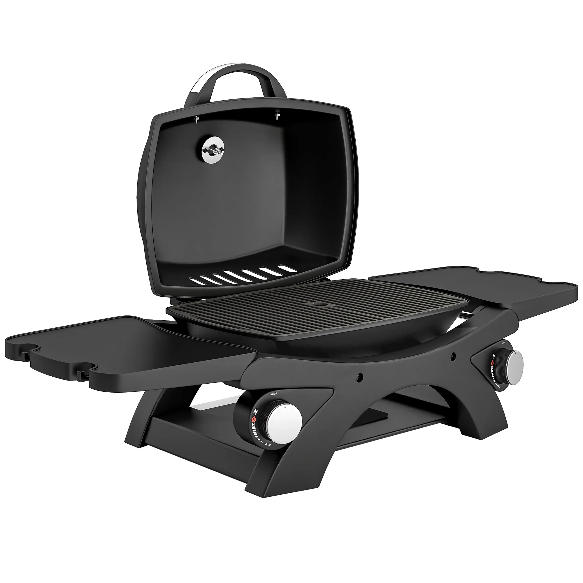 2 Burner Gas Grill with 2 Side Tables and Cast Iron Grates, Black - Image 12