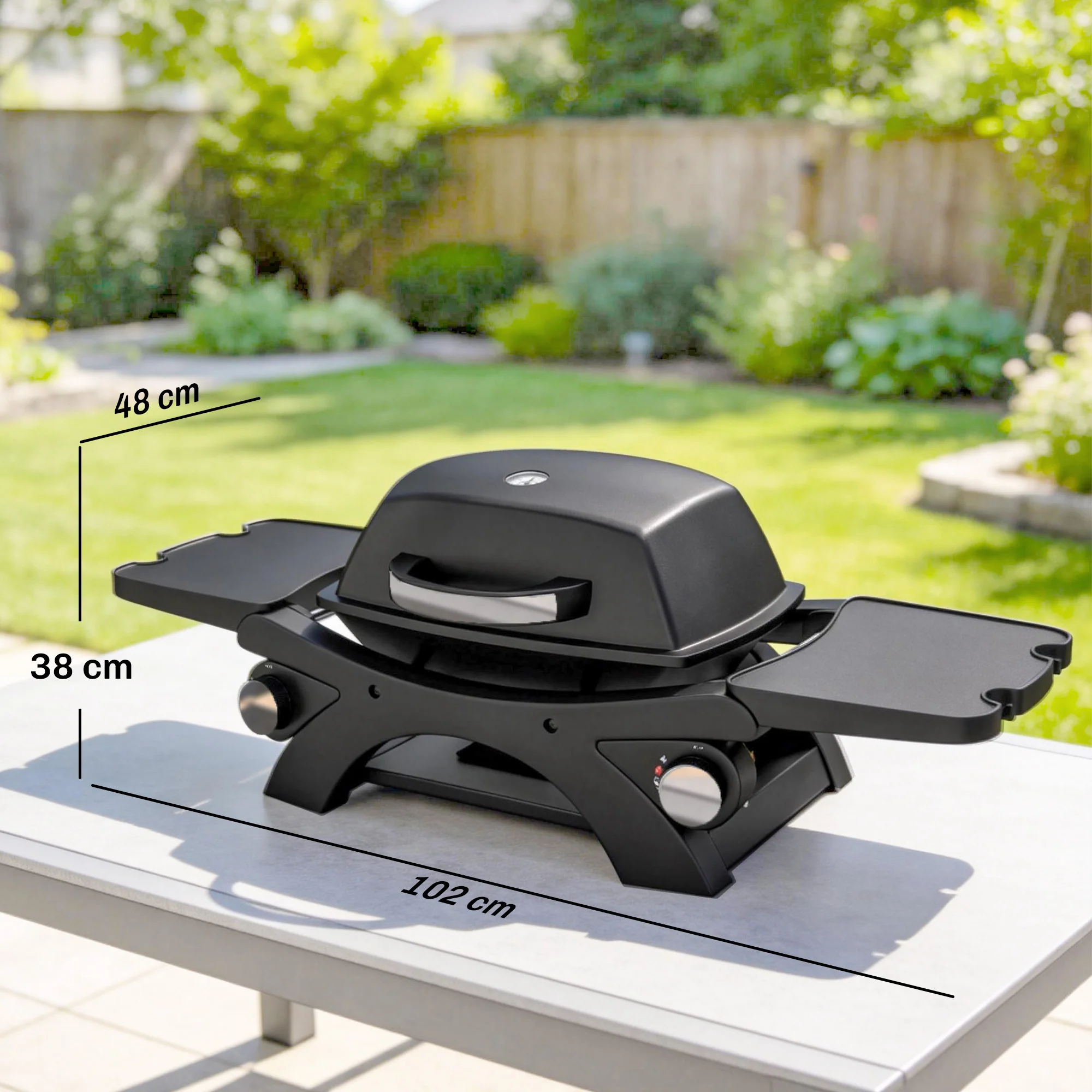 2 Burner Gas Grill with 2 Side Tables and Cast Iron Grates, Black - Image 5