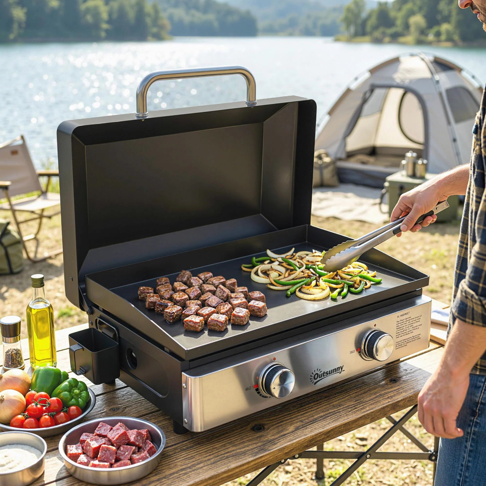 2-Burner Portable 6 kW Gas Plancha Tabletop Griddle with Grease Cup for Camping, Black - Image 10