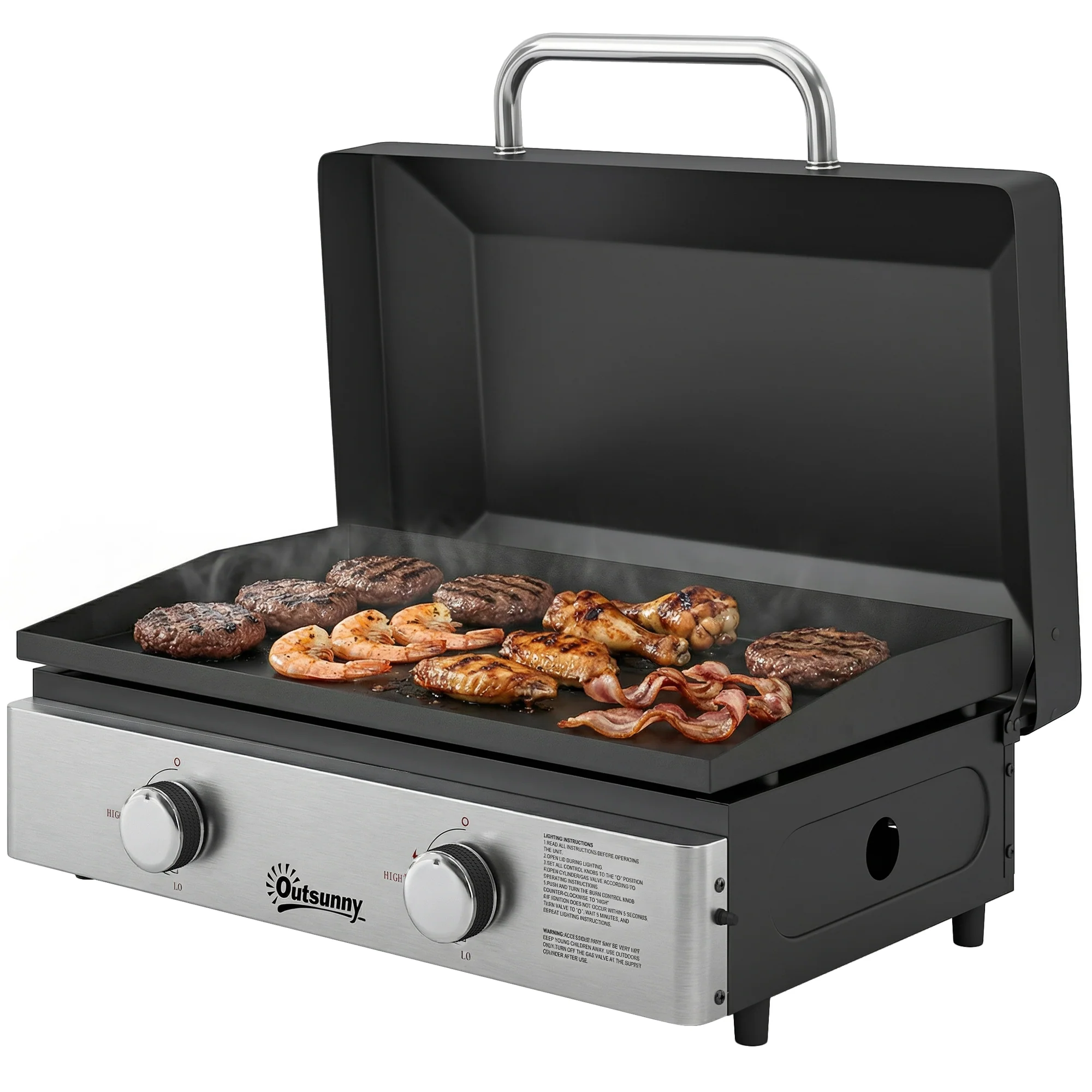2-Burner Portable 6 kW Gas Plancha Tabletop Griddle with Grease Cup for Camping, Black - Image 2