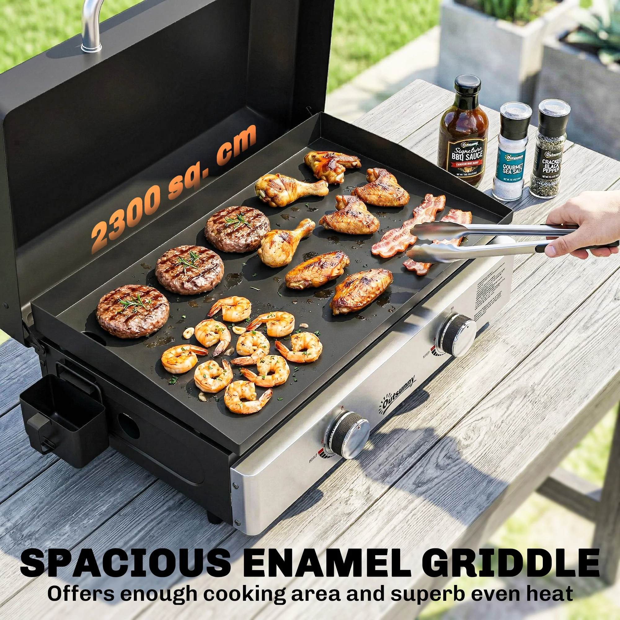 2-Burner Portable 6 kW Gas Plancha Tabletop Griddle with Grease Cup for Camping, Black - Image 7