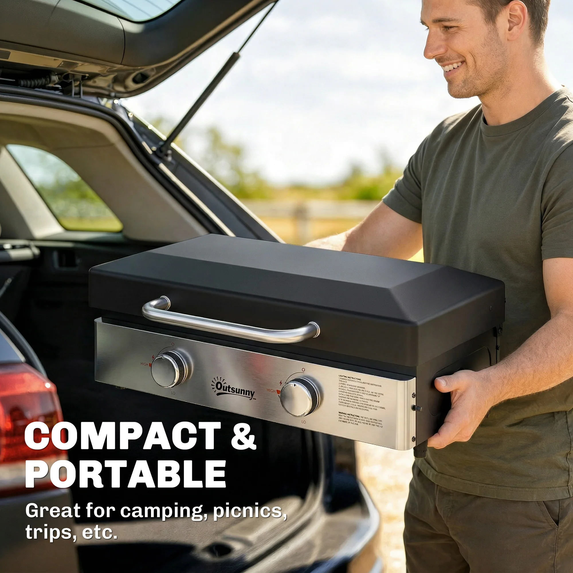 2-Burner Portable 6 kW Gas Plancha Tabletop Griddle with Grease Cup for Camping, Black - Image 9
