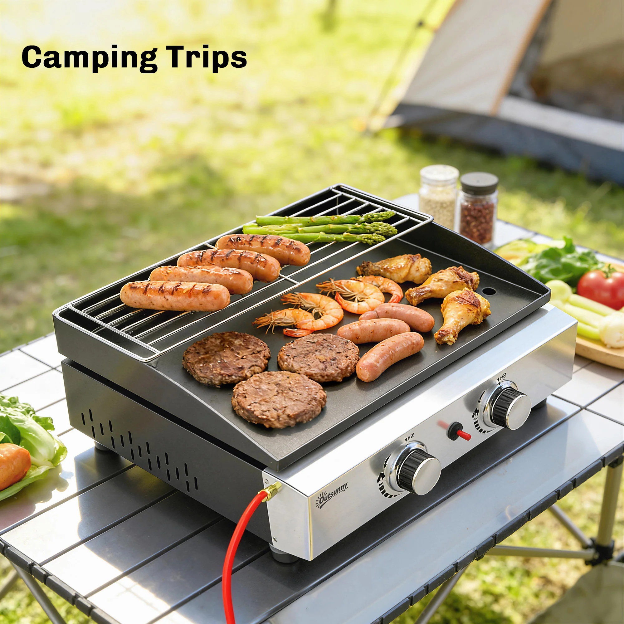 2 Burner Gas Plancha Grill with Warming Rack, 5 kW, Black - Image 10