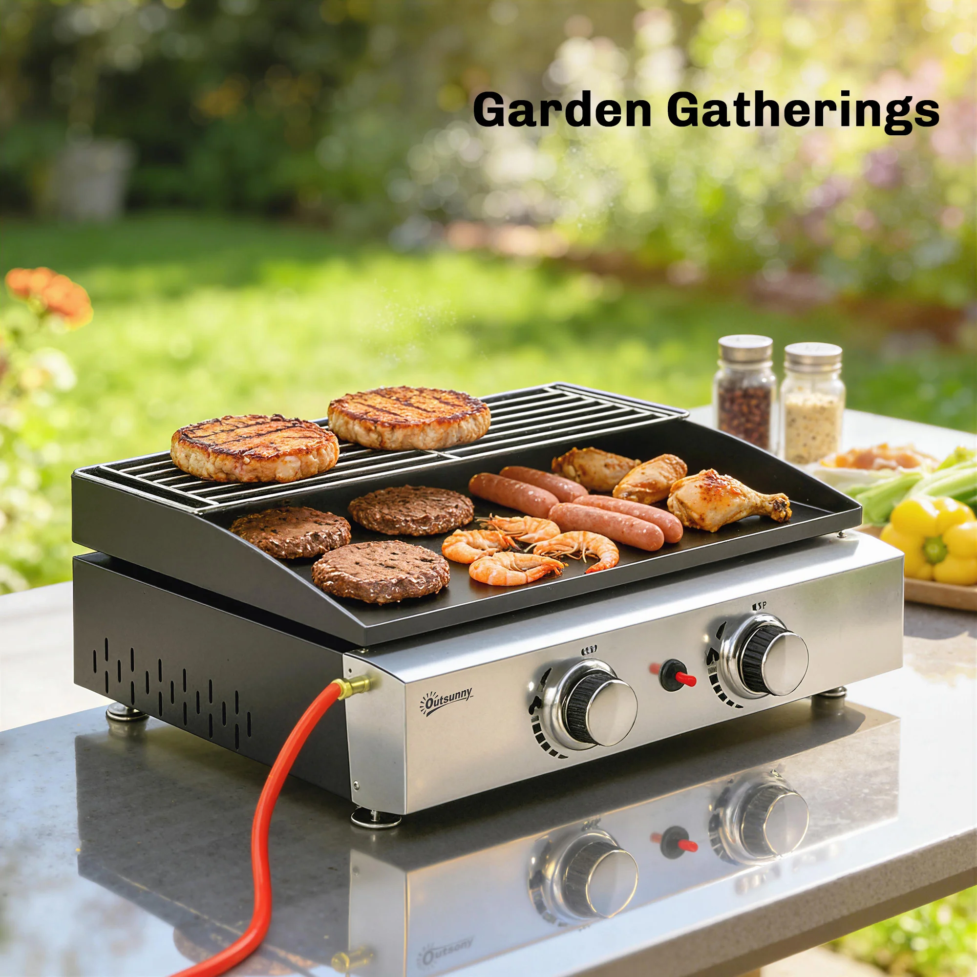 2 Burner Gas Plancha Grill with Warming Rack, 5 kW, Black - Image 11