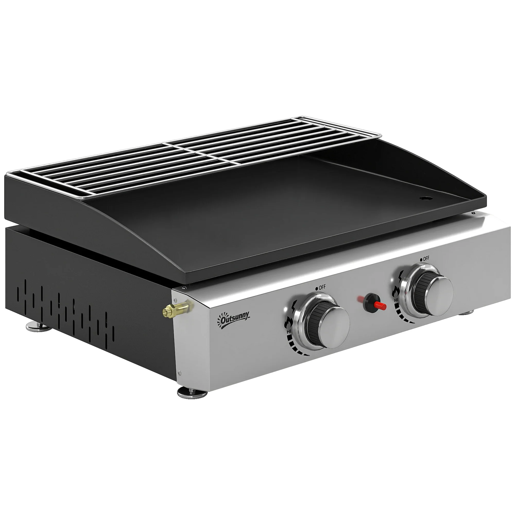 2 Burner Gas Plancha Grill with Warming Rack, 5 kW, Black - Image 12