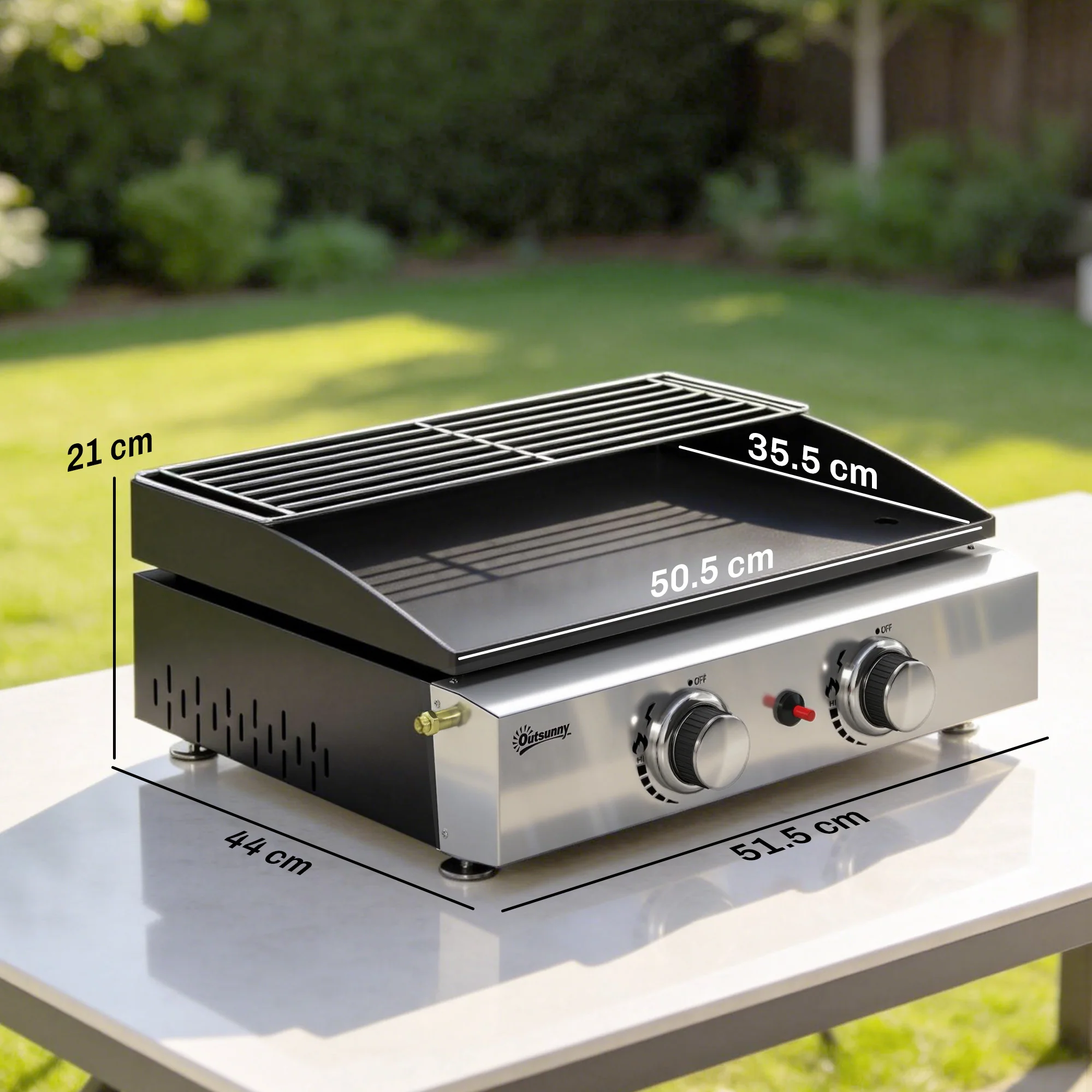2 Burner Gas Plancha Grill with Warming Rack, 5 kW, Black - Image 5
