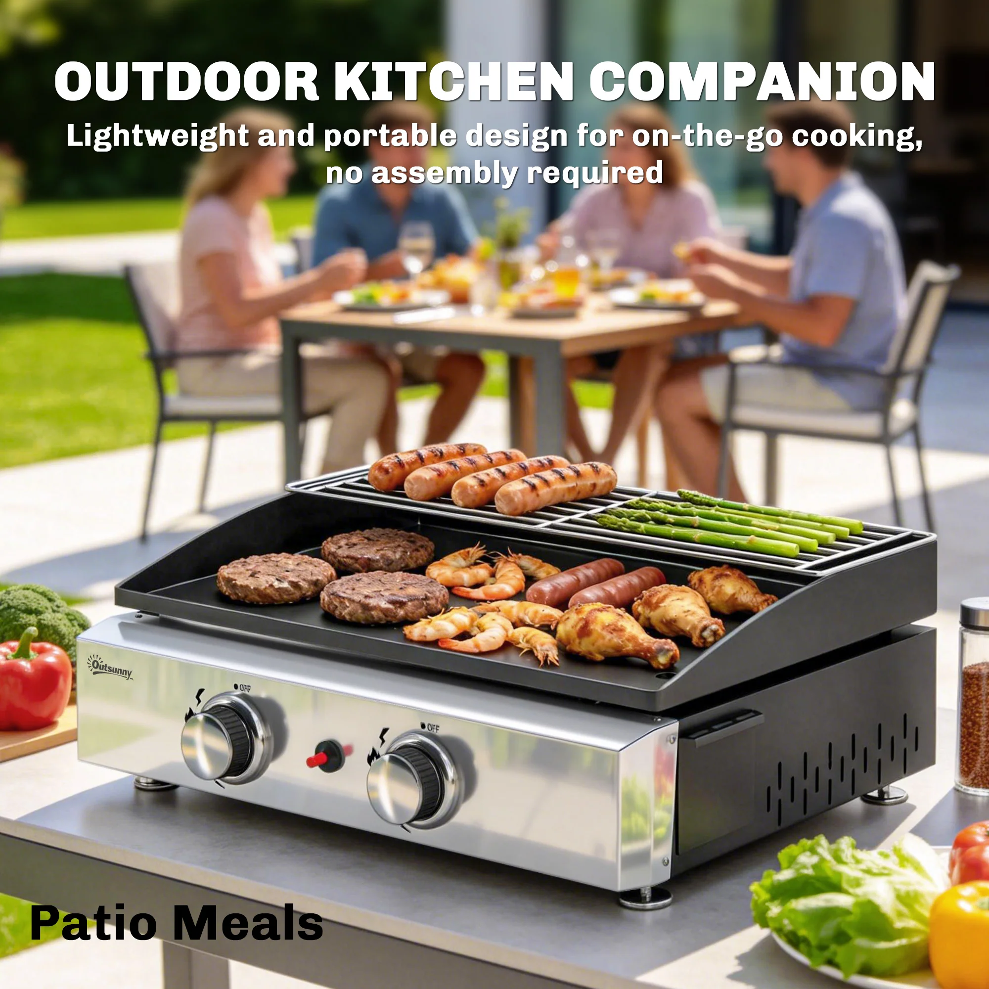 2 Burner Gas Plancha Grill with Warming Rack, 5 kW, Black - Image 9