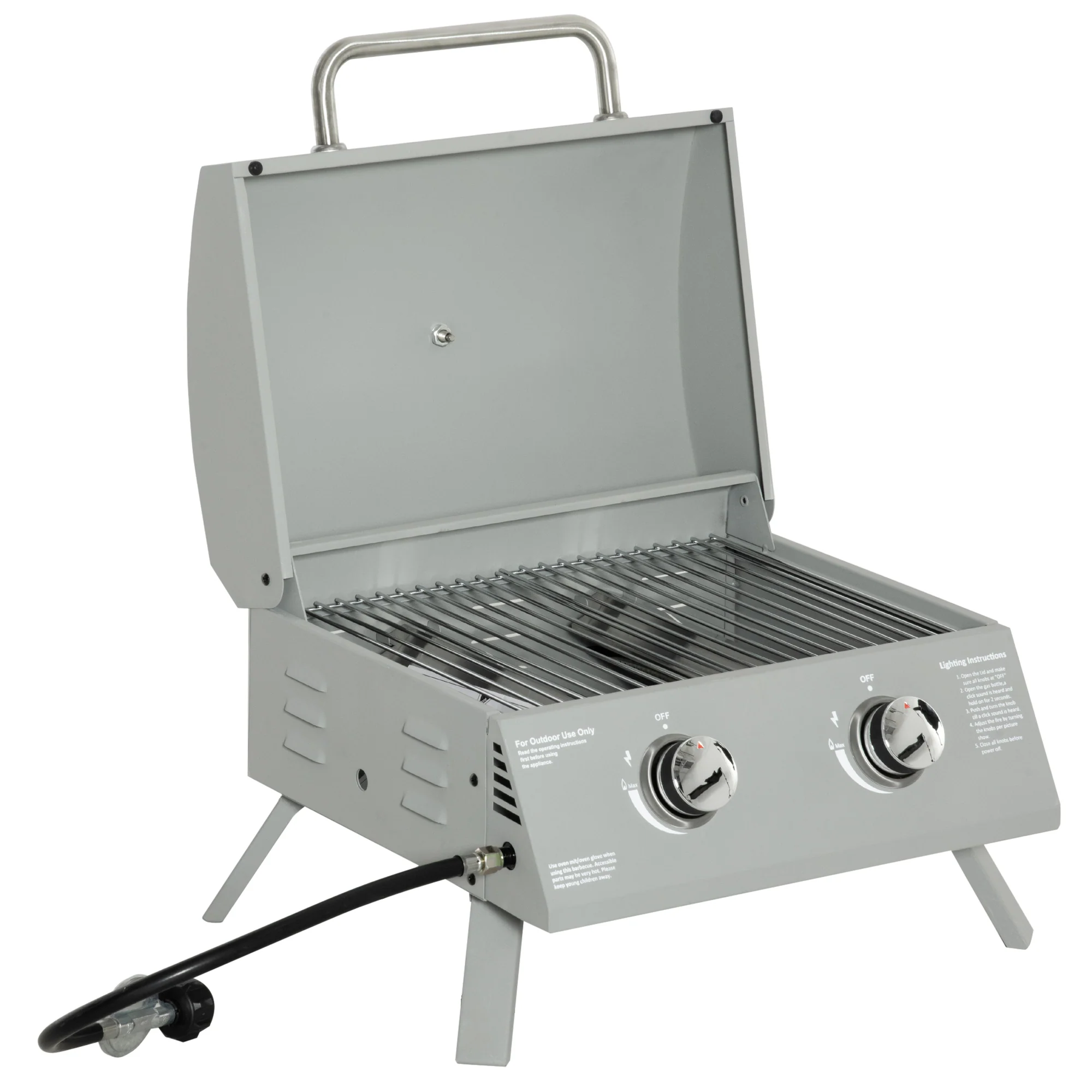 2 Burner Portable Propane Gas Grill with Foldable Legs, Silver - Image 2