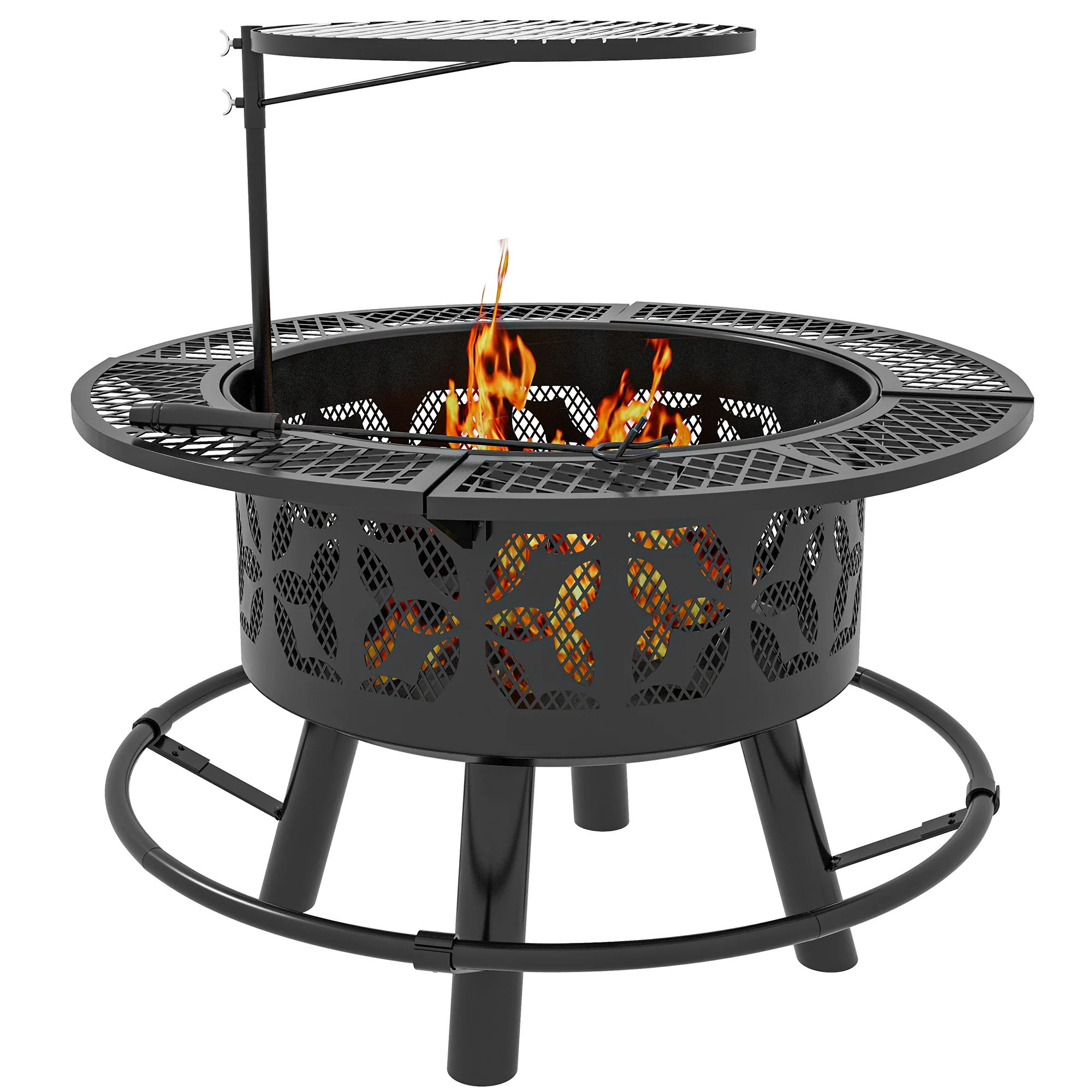 2-in-1 Fire Pit, 33" Portable Wood Burning Firepit with Adjustable Cooking Grate, Black - Image 12