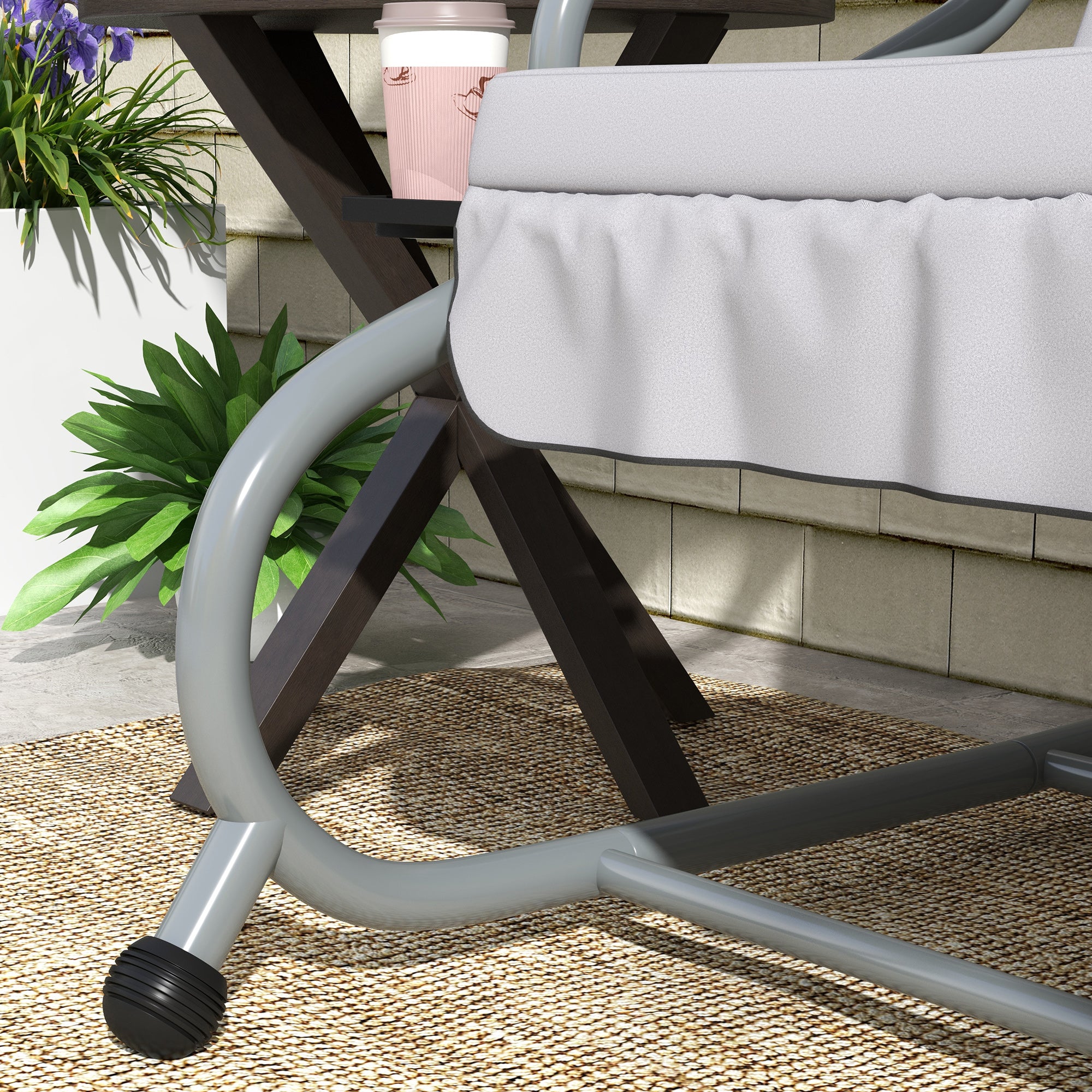 2-in-1 Garden Swing Seat Bed w/ Tilting Canopy, Cushioned Seat and 2 Pillows, Light Grey - Image 10