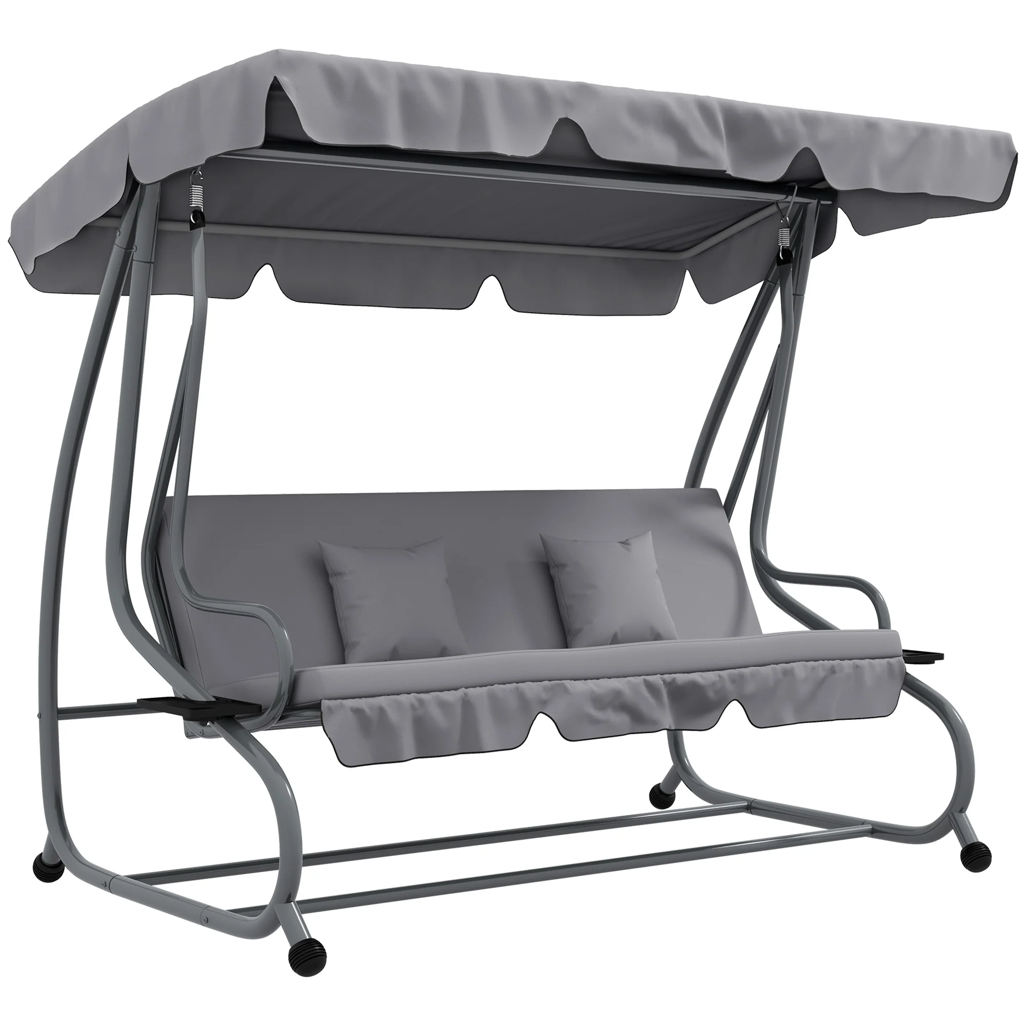 2-in-1 Garden Swing Seat Bed w/ Tilting Canopy, Cushioned Seat and 2 Pillows, Light Grey - Image 12