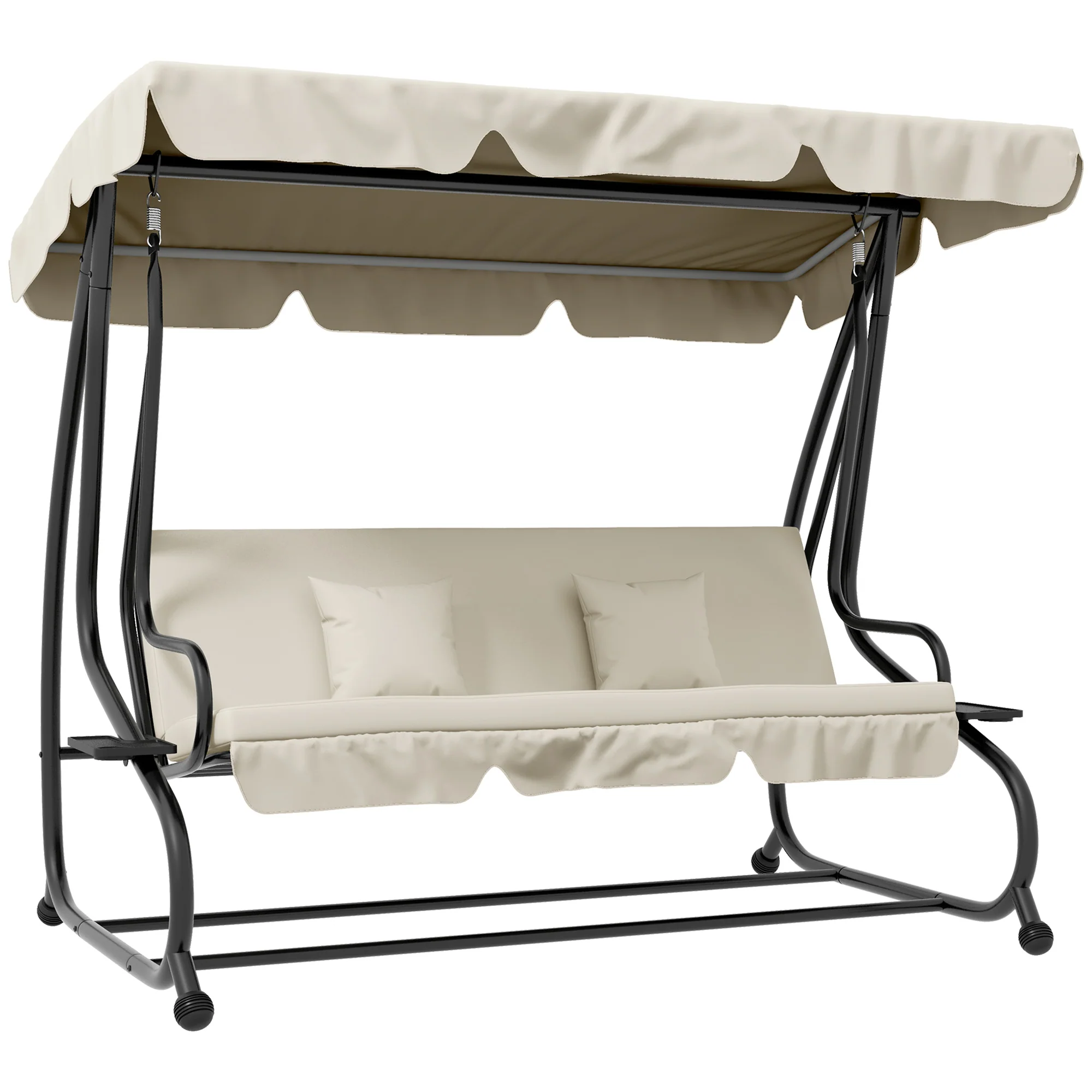2-in-1 Garden Swing Seat Bed w/ Tilting Canopy, Cushioned Seat and 2 Pillows, Cream White - Image 12
