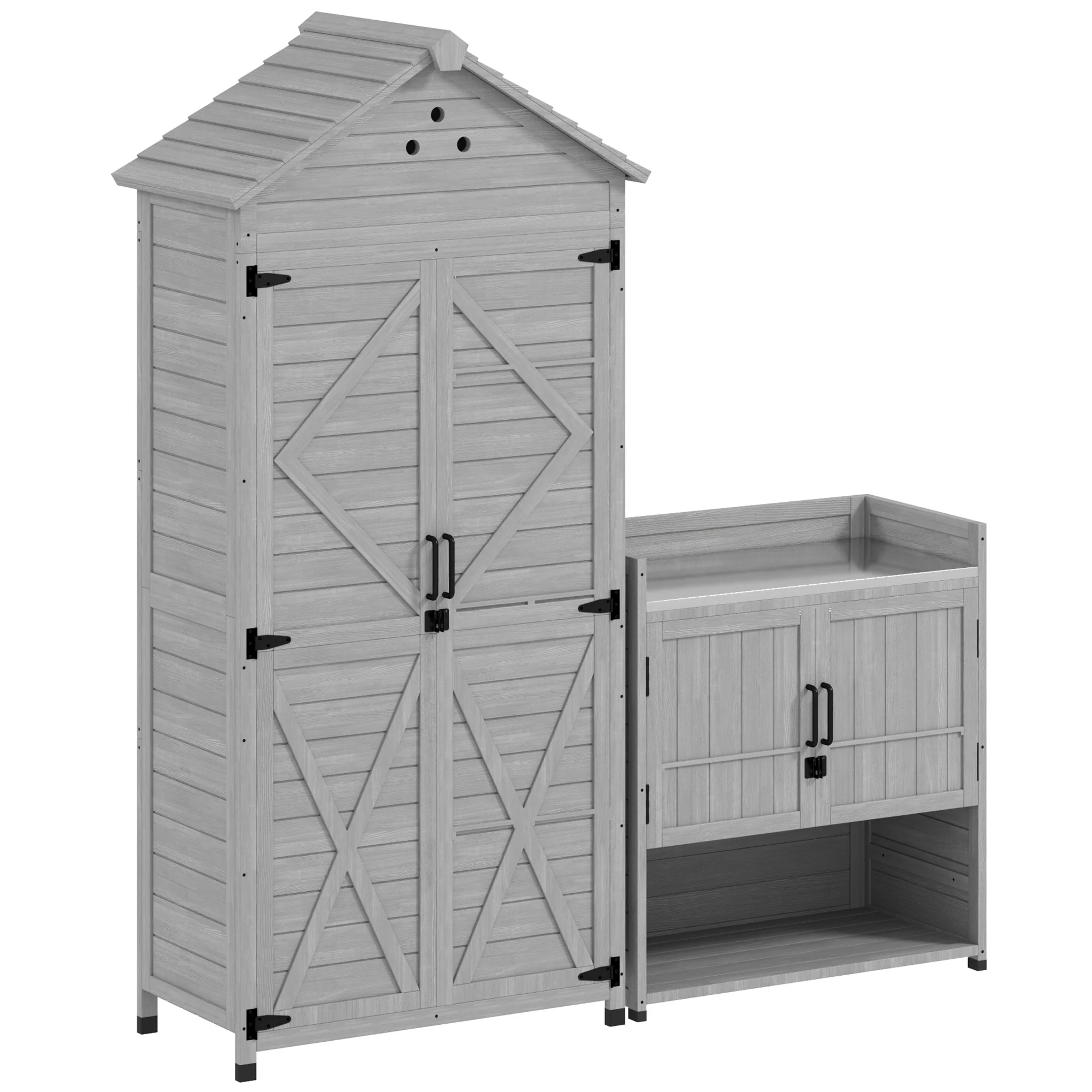 2 in 1 Wood Outdoor Storage Cabinet with Shelves & Latch Doors, Light Grey - Image 12