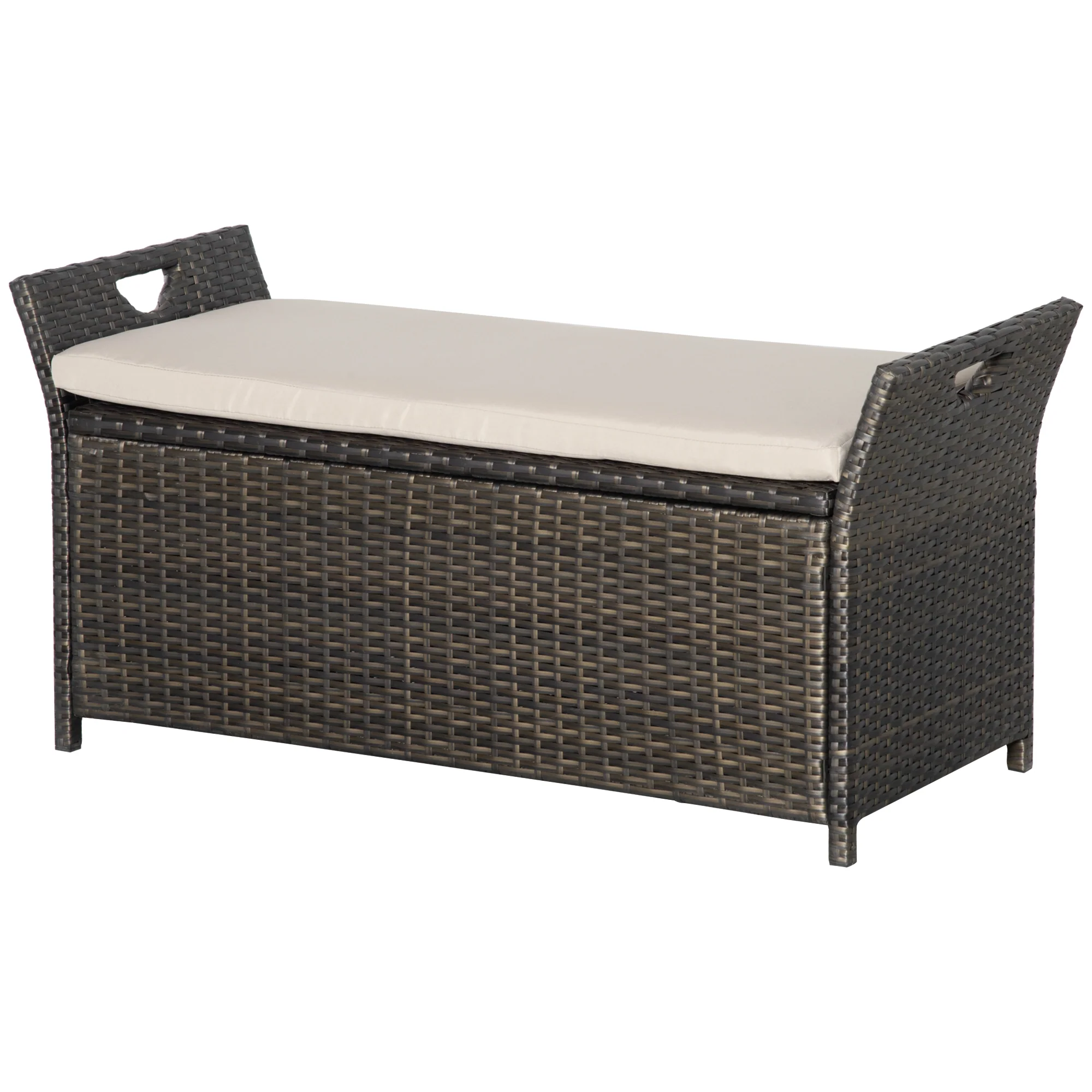 2-In-1 PE Rattan Storage Bench, 29 Gallon Wicker Basket Box w/ Handles & Cushion, Cream - Image 2