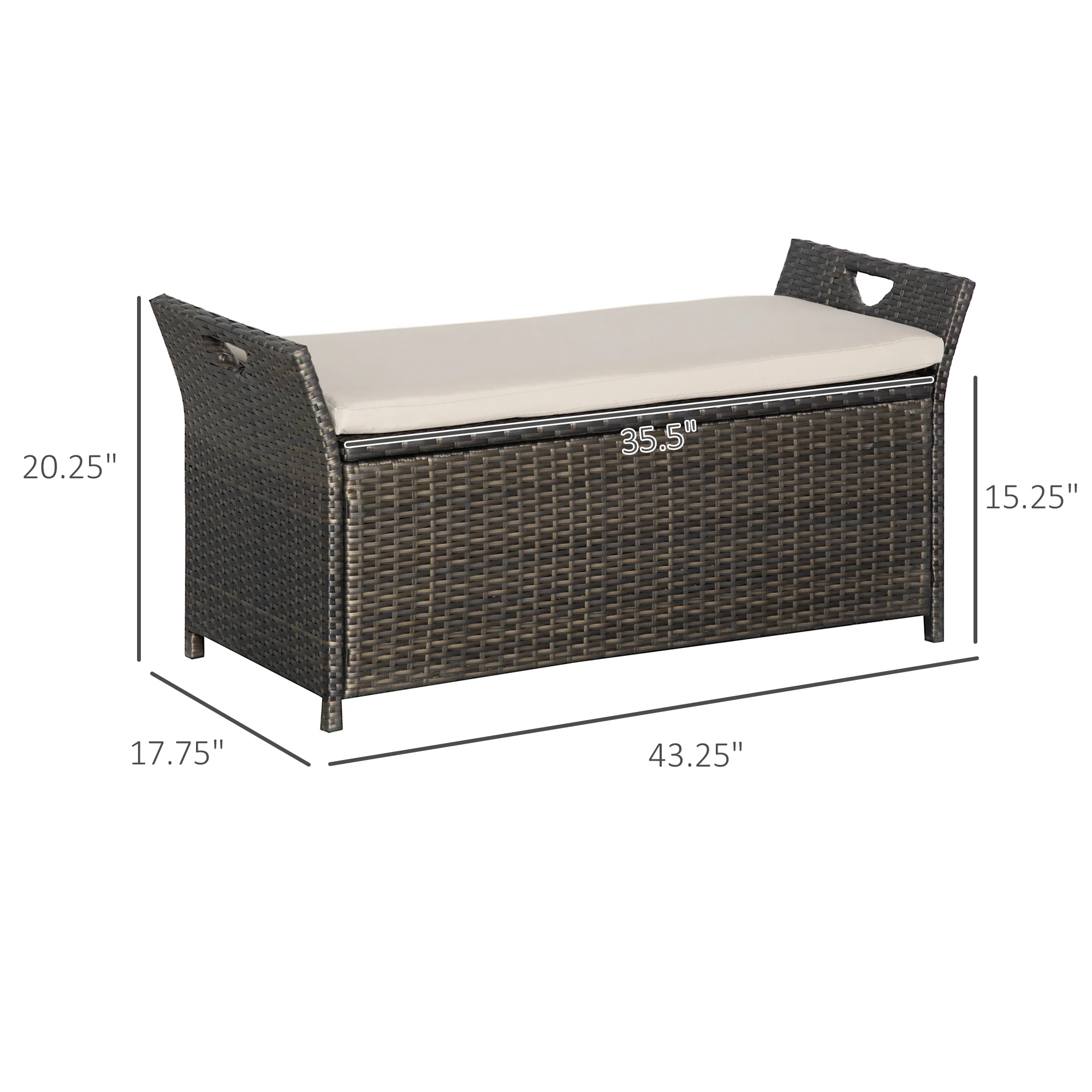 2-In-1 PE Rattan Storage Bench, 29 Gallon Wicker Basket Box w/ Handles & Cushion, Cream - Image 5