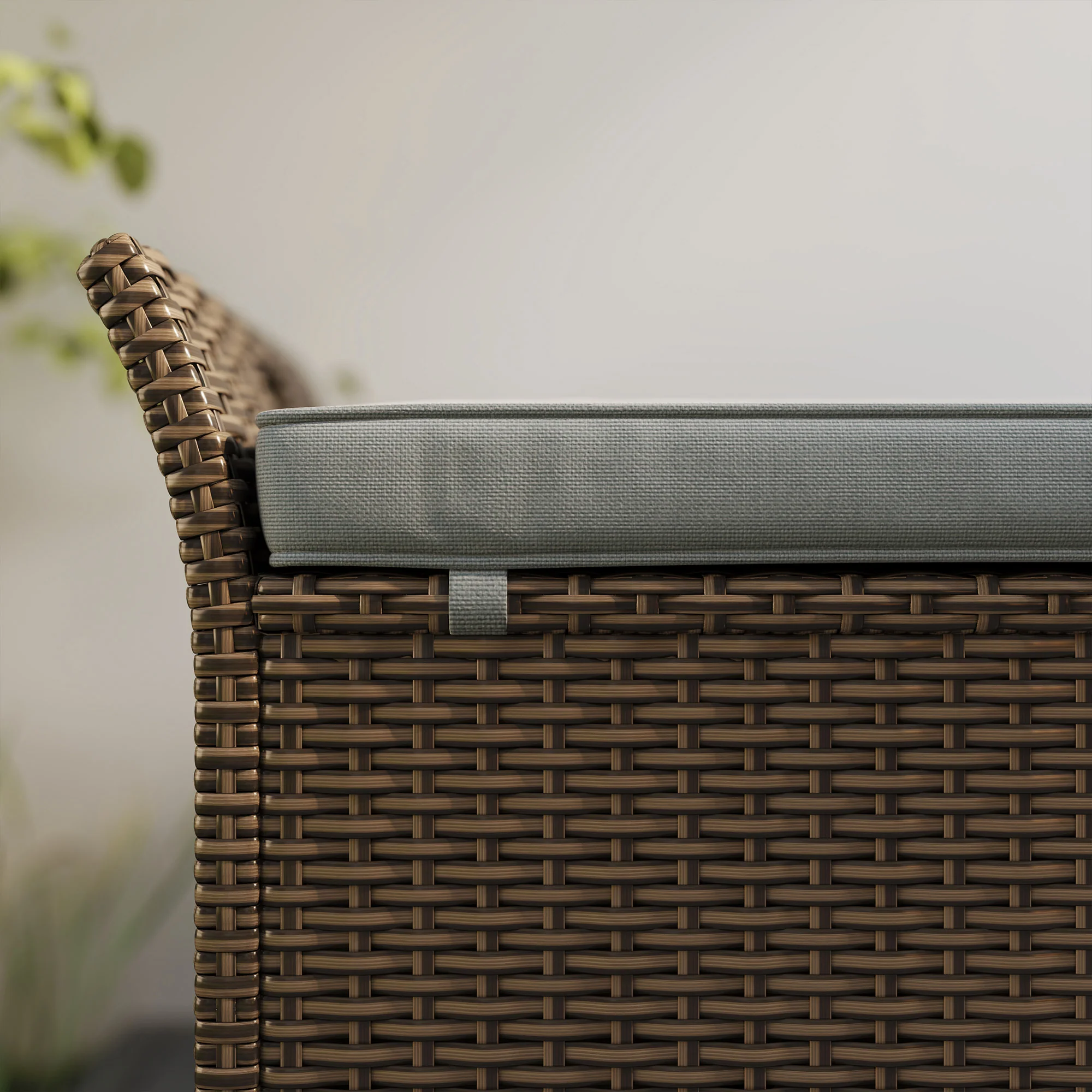 2-In-1 PE Rattan Storage Bench, 29 Gallon Wicker Basket Box w/ Handles & Cushion, Dark Grey - Image 10