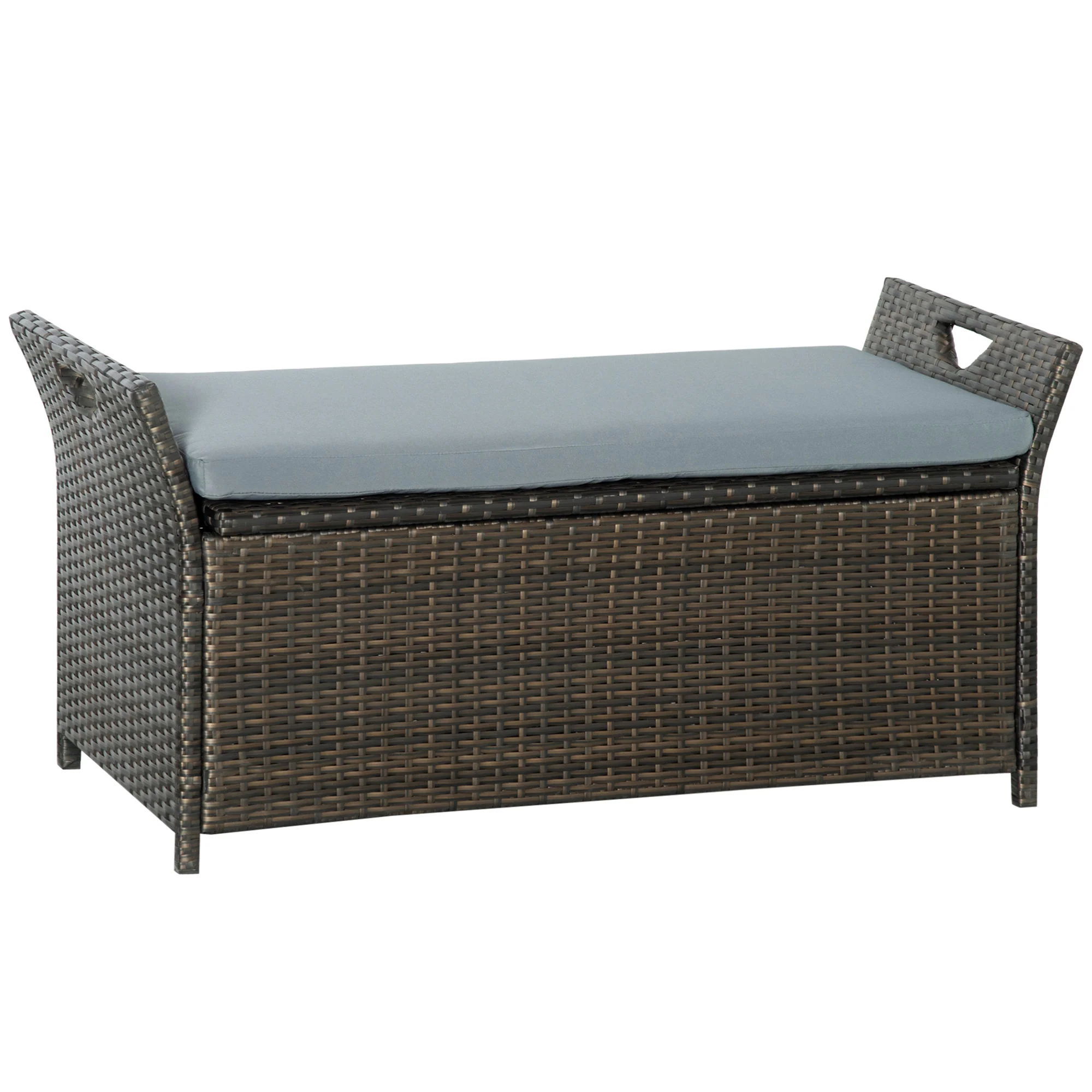 2-In-1 PE Rattan Storage Bench, 29 Gallon Wicker Basket Box w/ Handles & Cushion, Dark Grey - Image 12