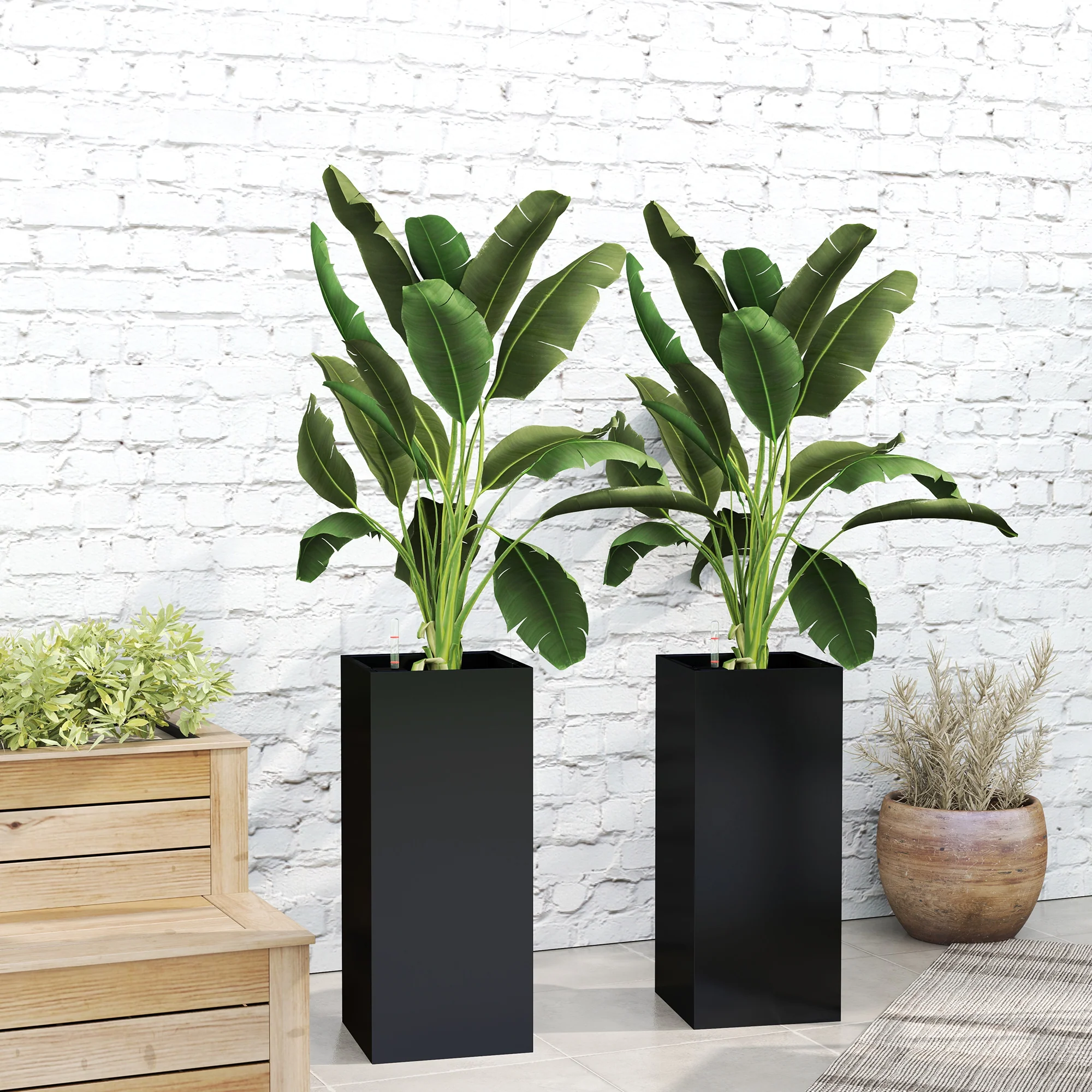 26" Plastic Planter Box 2-Pack with Water Level Indicator, Drainage Hole and Plug, Black - Image 11