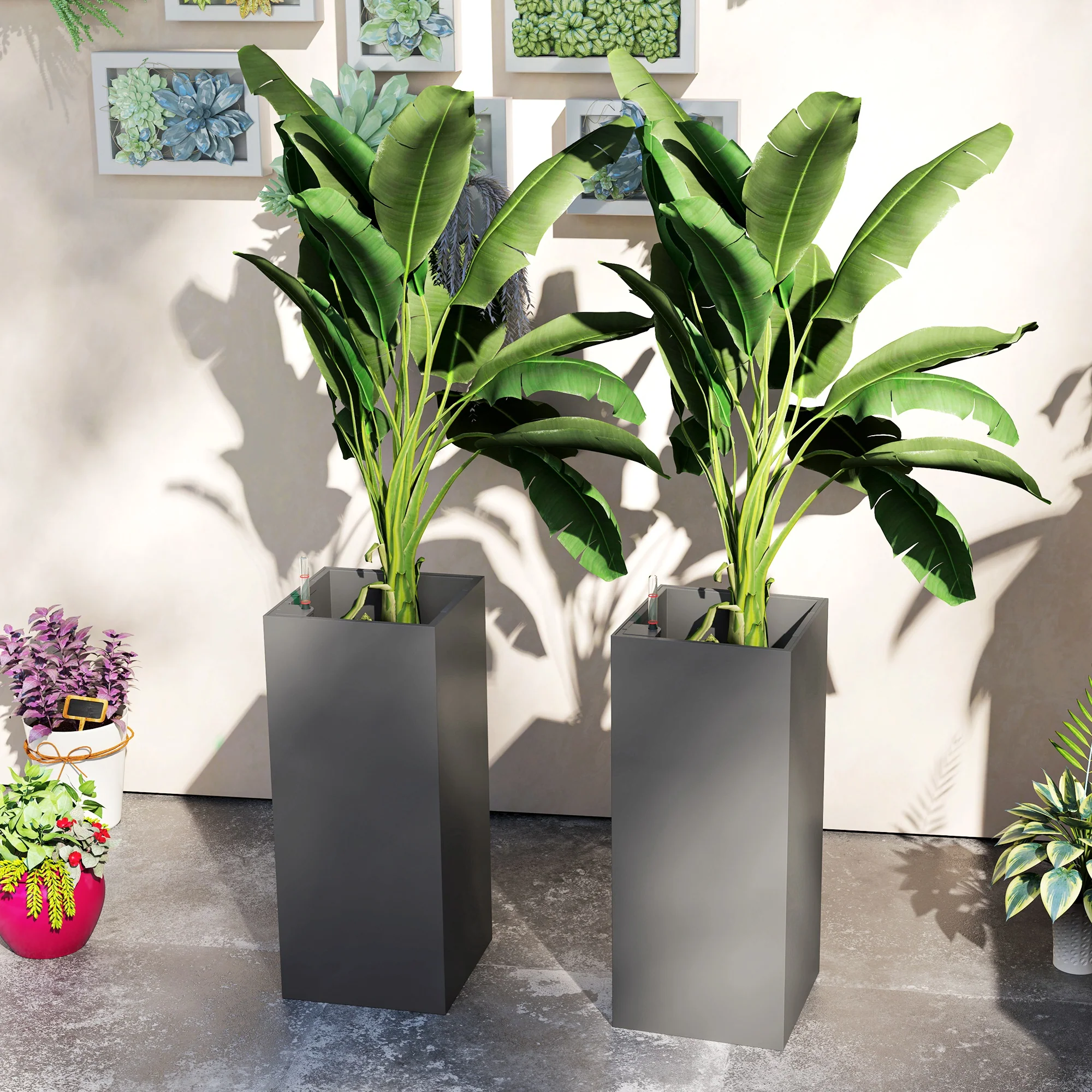 26" Plastic Planter Box 2-Pack with Water Level Indicator, Drainage Hole and Plug, Dark Grey - Image 10