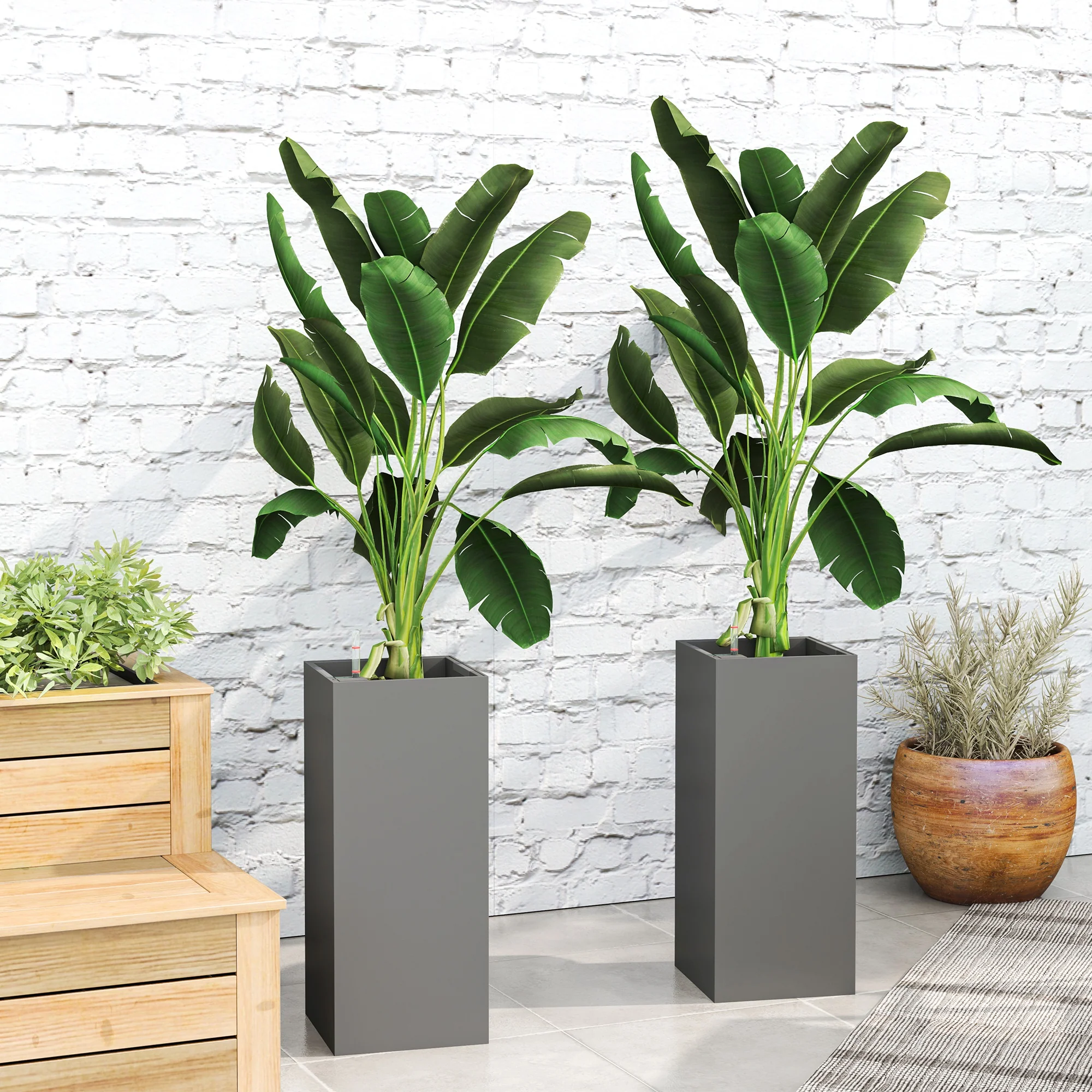 26" Plastic Planter Box 2-Pack with Water Level Indicator, Drainage Hole and Plug, Dark Grey - Image 11