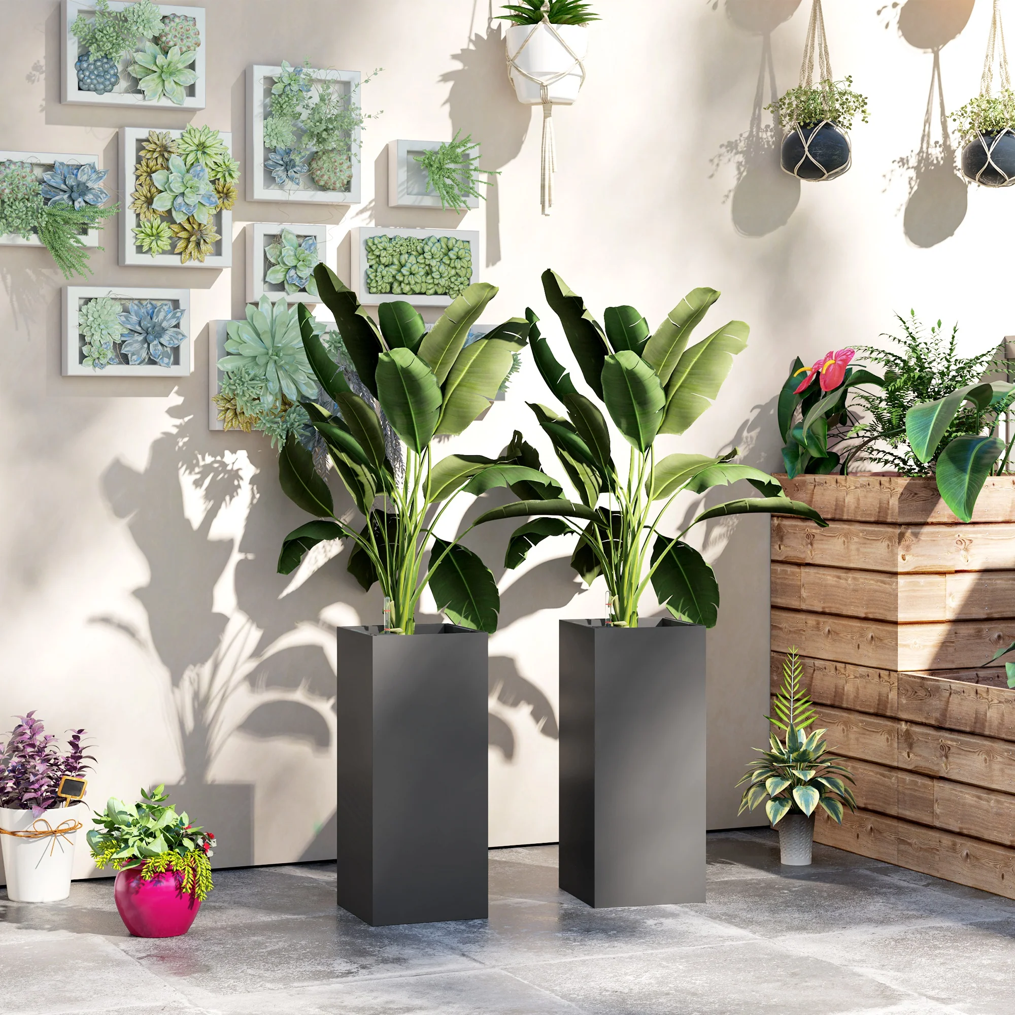 26" Plastic Planter Box 2-Pack with Water Level Indicator, Drainage Hole and Plug, Dark Grey - Image 4