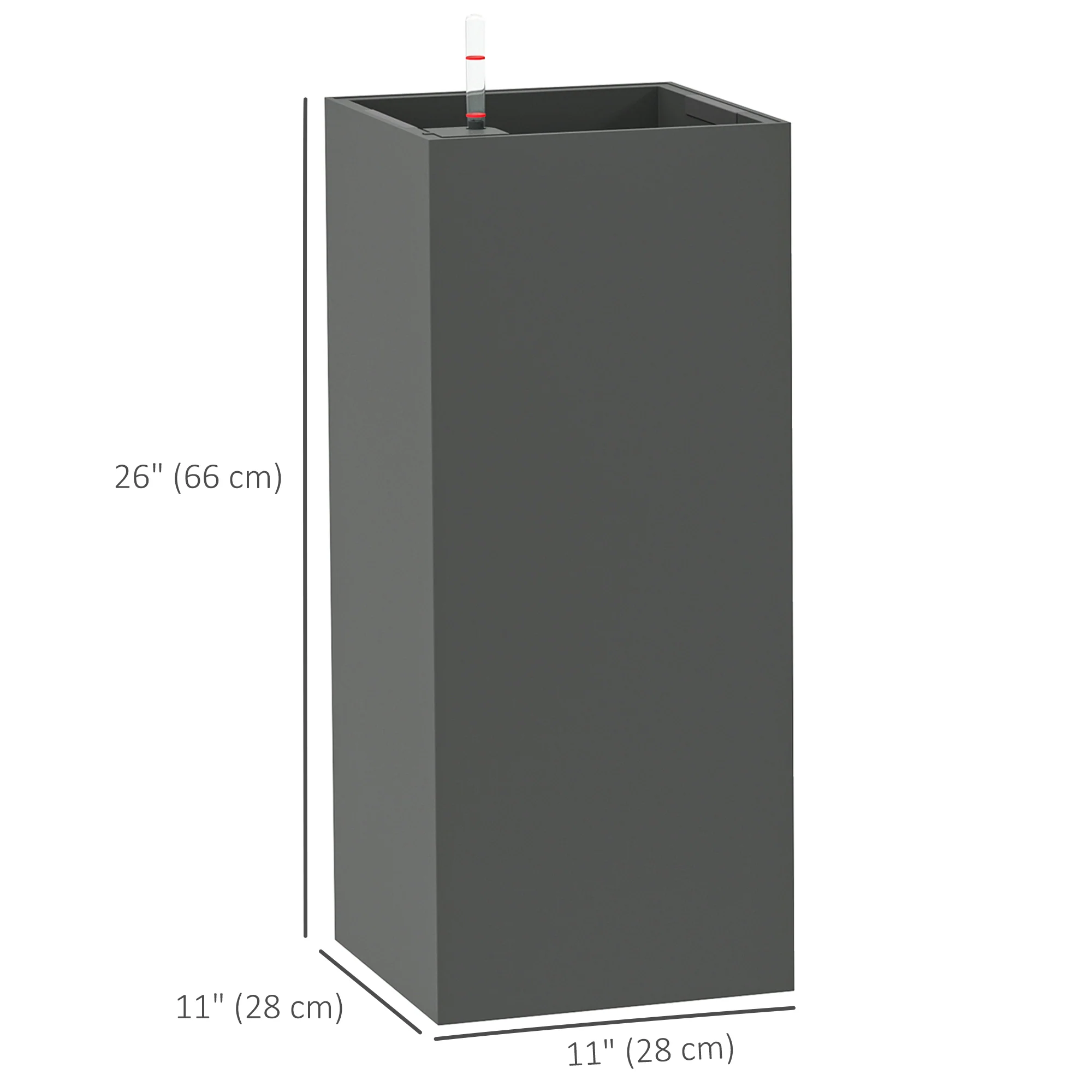 26" Plastic Planter Box 2-Pack with Water Level Indicator, Drainage Hole and Plug, Dark Grey - Image 5
