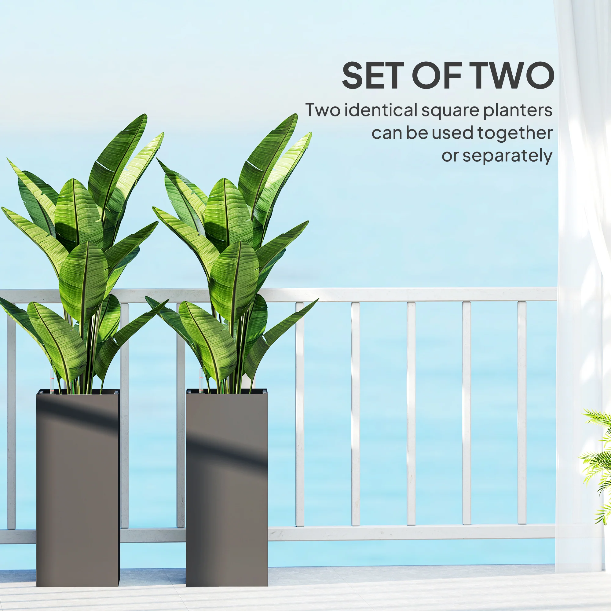 26" Plastic Planter Box 2-Pack with Water Level Indicator, Drainage Hole and Plug, Dark Grey - Image 6