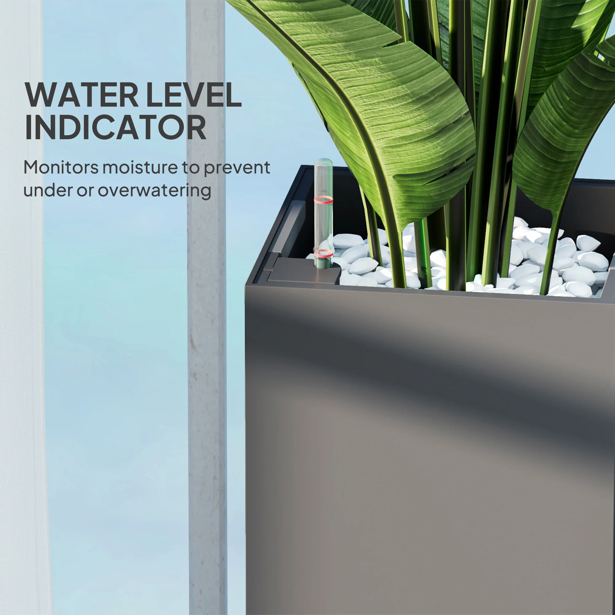 26" Plastic Planter Box 2-Pack with Water Level Indicator, Drainage Hole and Plug, Dark Grey - Image 7