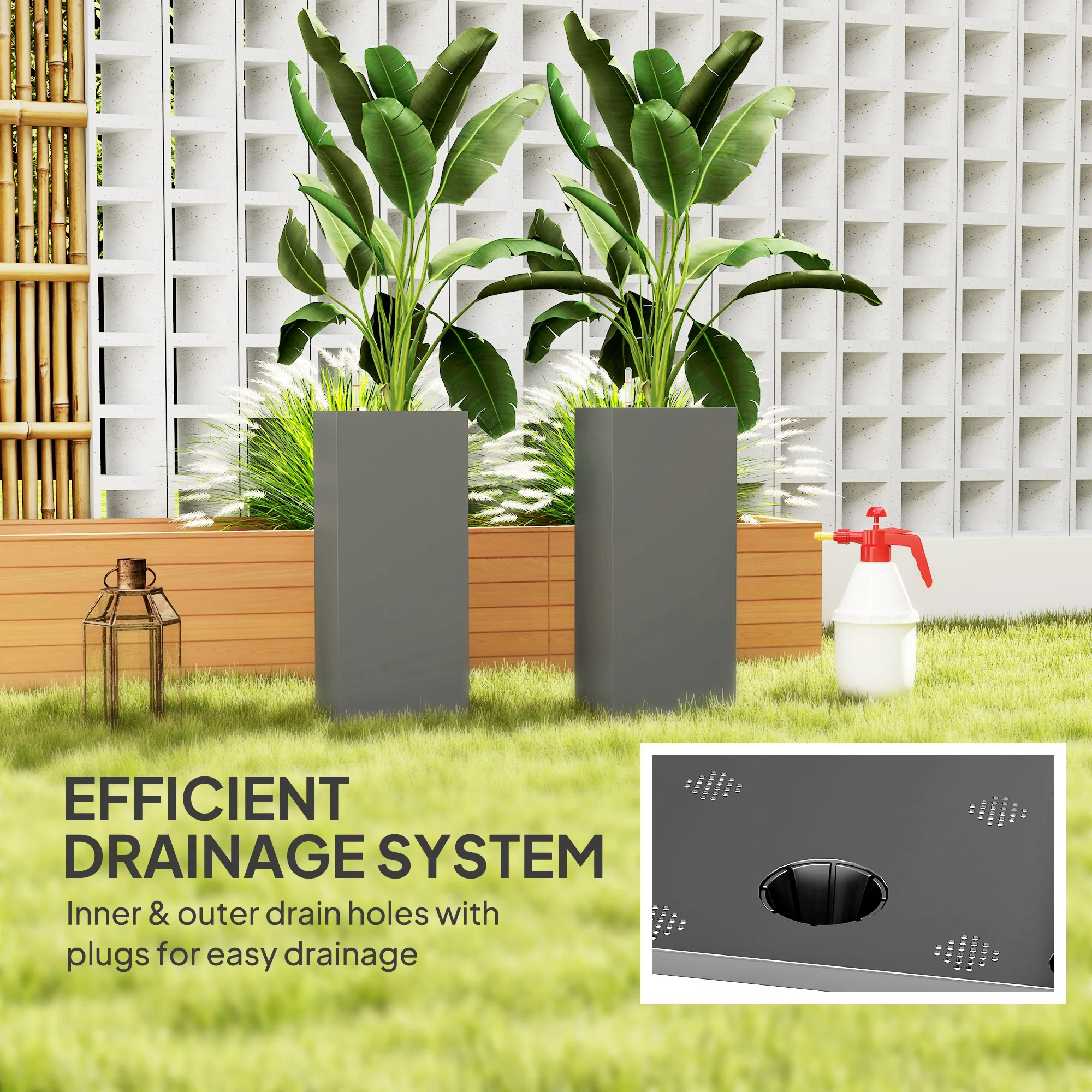 26" Plastic Planter Box 2-Pack with Water Level Indicator, Drainage Hole and Plug, Dark Grey - Image 8