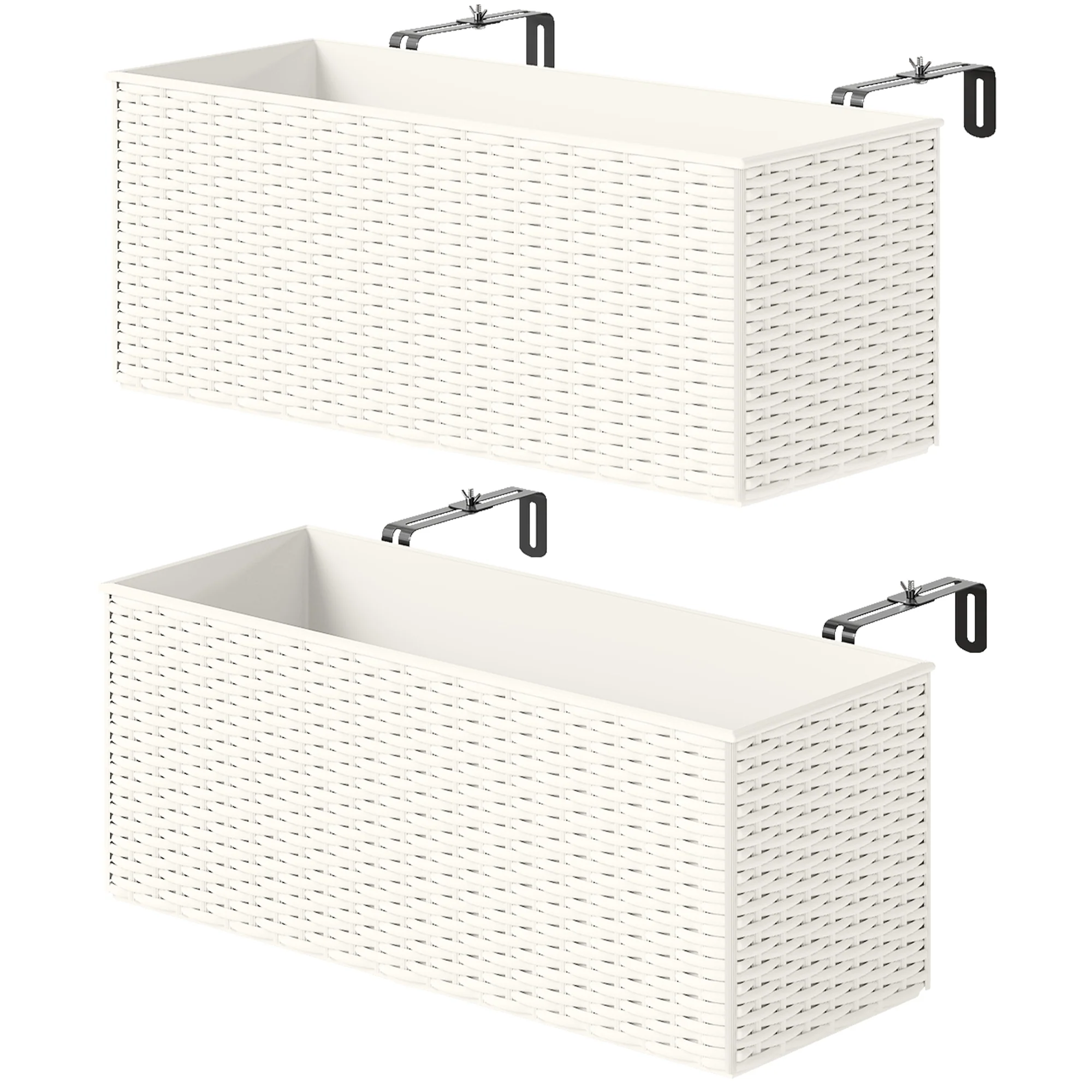 2 Pack 20" Railing Planter Boxes with Hooks and Drainage, White - Image 12