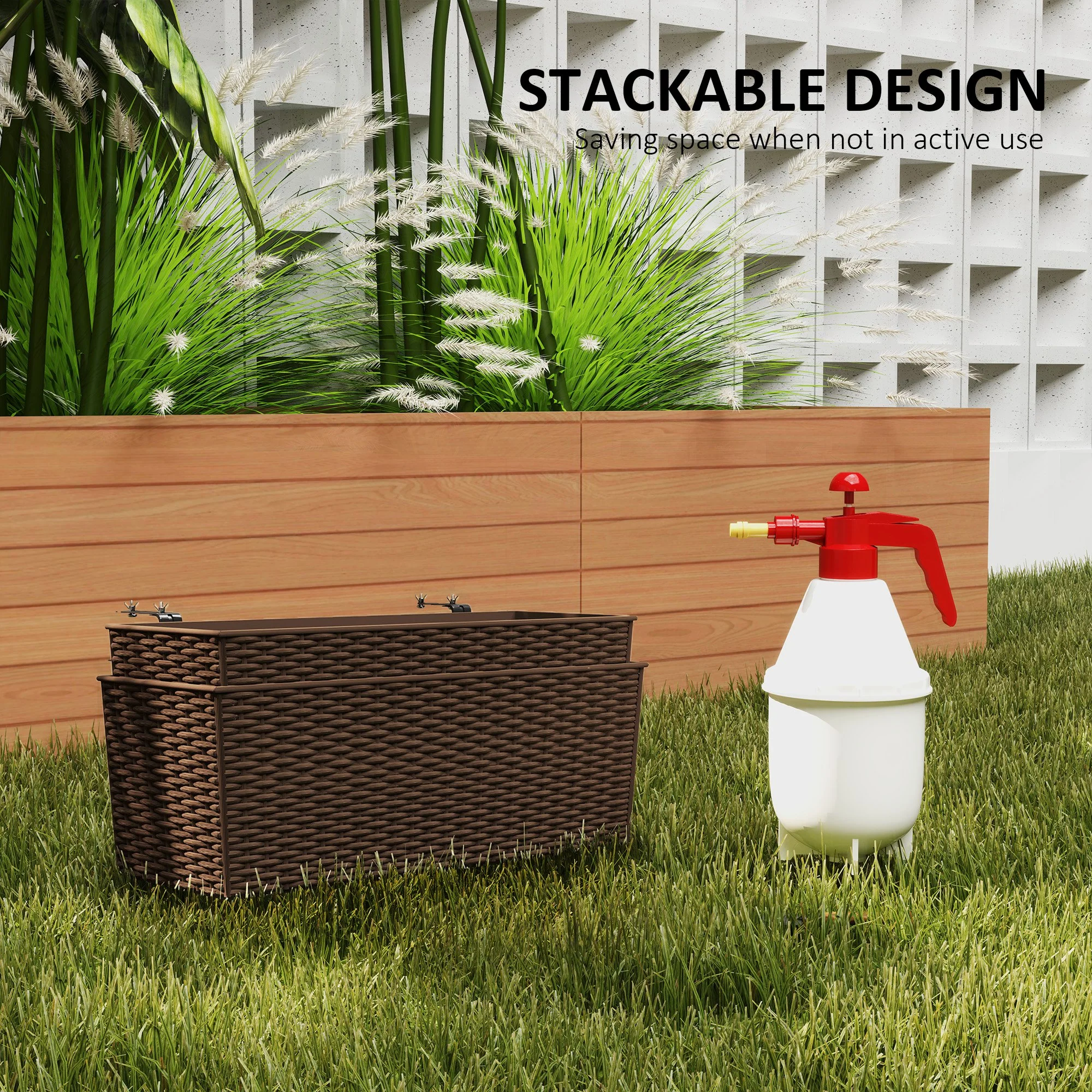 2 Pack 20" Railing Planter Boxes with Hooks and Drainage, Brown - Image 7