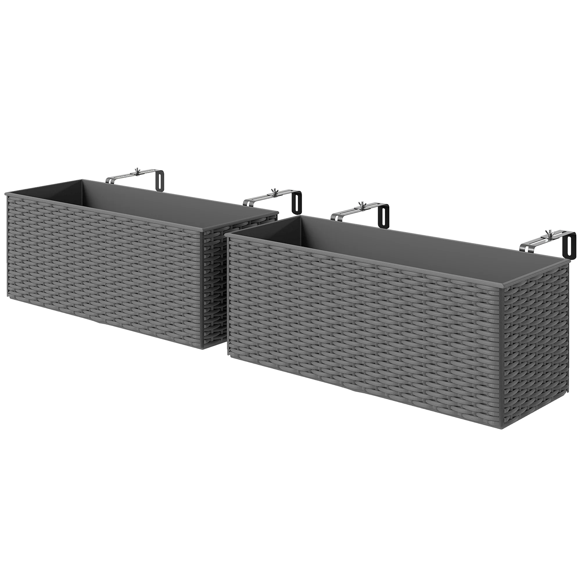 2 Pack 20" Railing Planter Boxes with Hooks and Drainage, Grey - Image 2