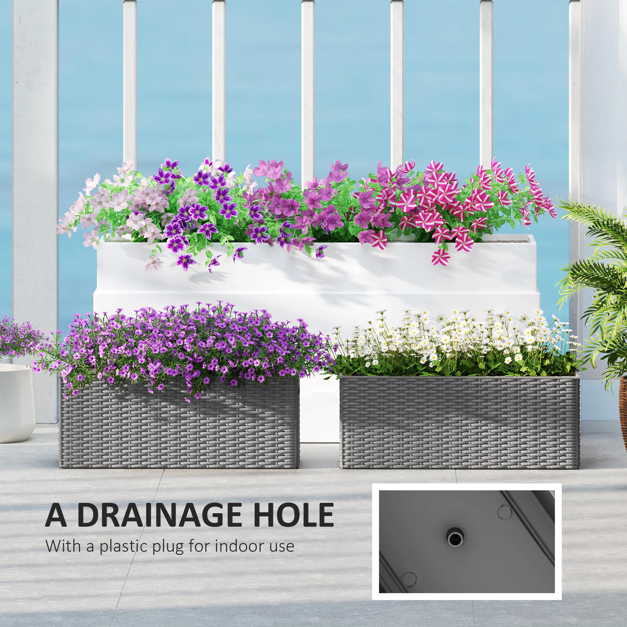 2 Pack 20" Railing Planter Boxes with Hooks and Drainage, Grey - Image 8