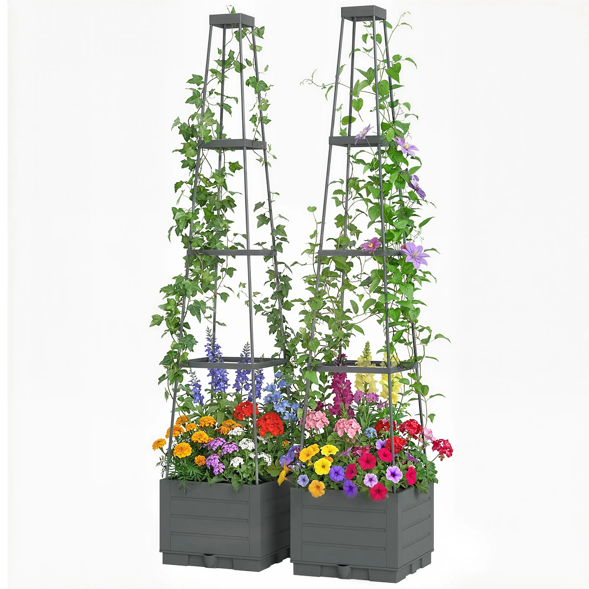 2 Pack Raised Garden Beds with Trellis & Drainage Tray, 28 x 28 x 140 cm - Image 2