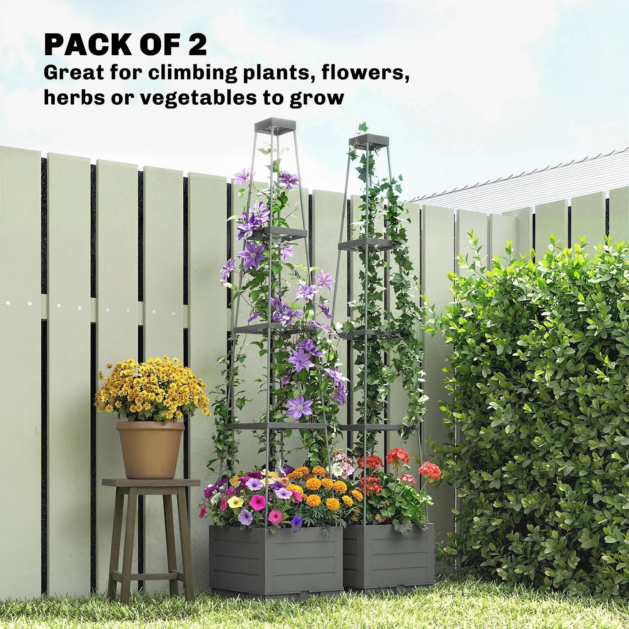 2 Pack Raised Garden Beds with Trellis & Drainage Tray, 28 x 28 x 140 cm - Image 6