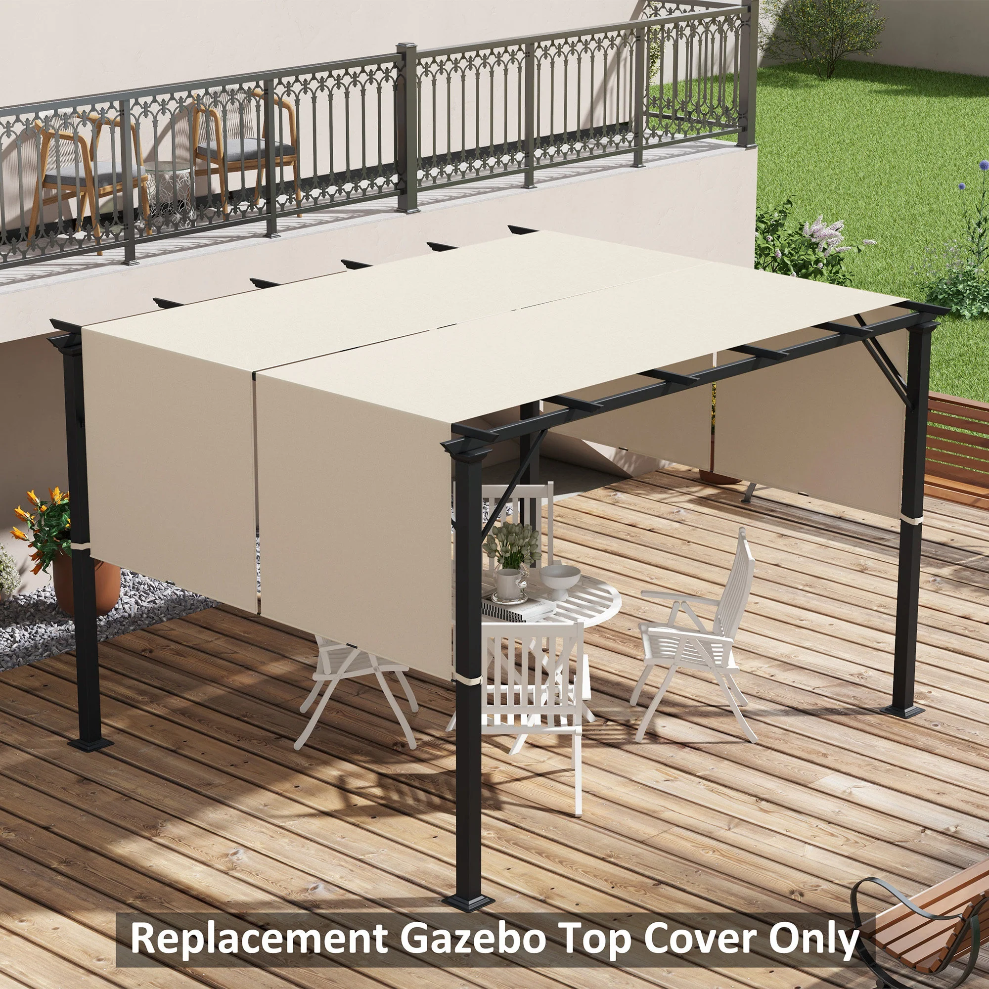 2-Pack 16' x 4' UV-Blocking Pergola Shade Covers, for 10 x 10ft Pergola, Khaki - Image 3