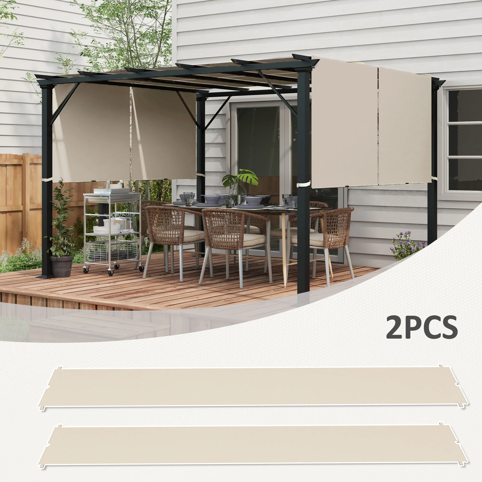 2-Pack 16' x 4' UV-Blocking Pergola Shade Covers, for 10 x 10ft Pergola, Khaki - Image 6