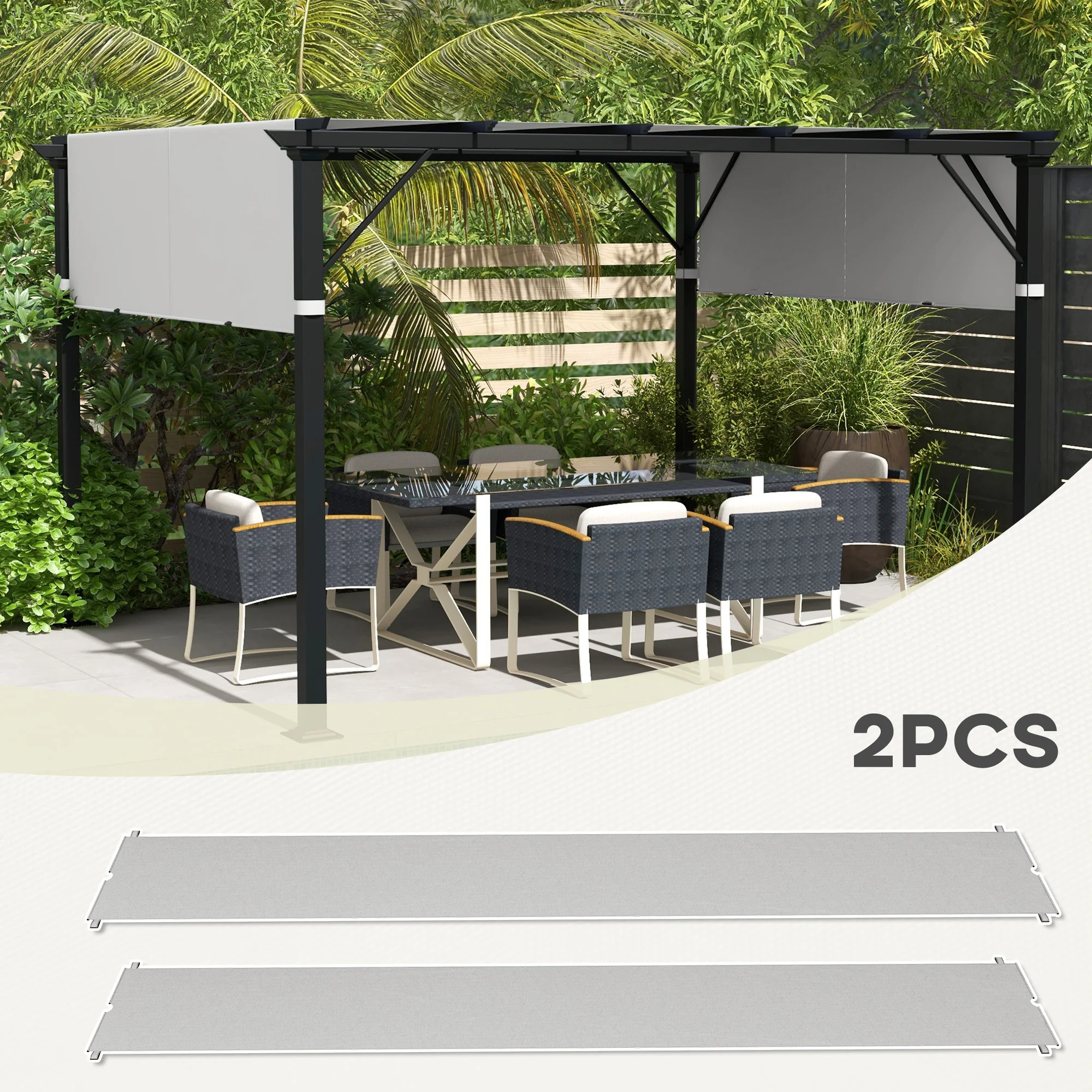 2-Pack 16' x 4' UV-Blocking Pergola Shade Covers, for 10 x 10ft Pergola, Light Grey - Image 6