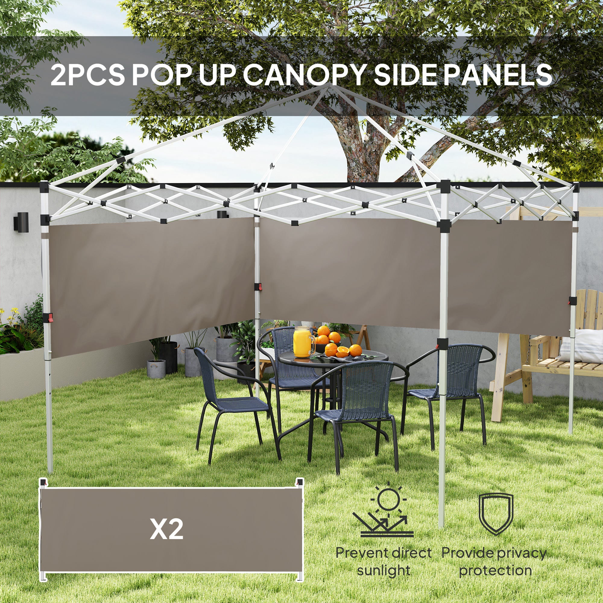 2-Pack Half Sidewalls for 10' x 10'/20' Canopy,UPF 30+ UV-Resistant, Grey - Image 6
