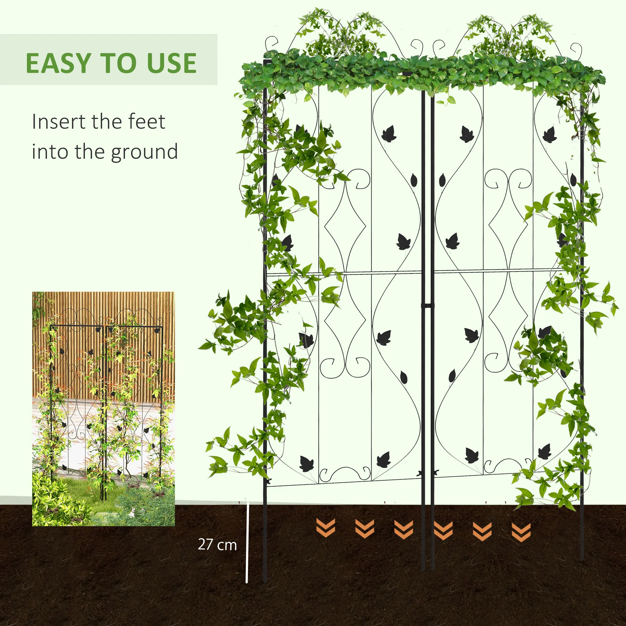 2 Pack 71" x 20" Metal Garden Trellis for Climbing Plants, Leaf Design - Image 7