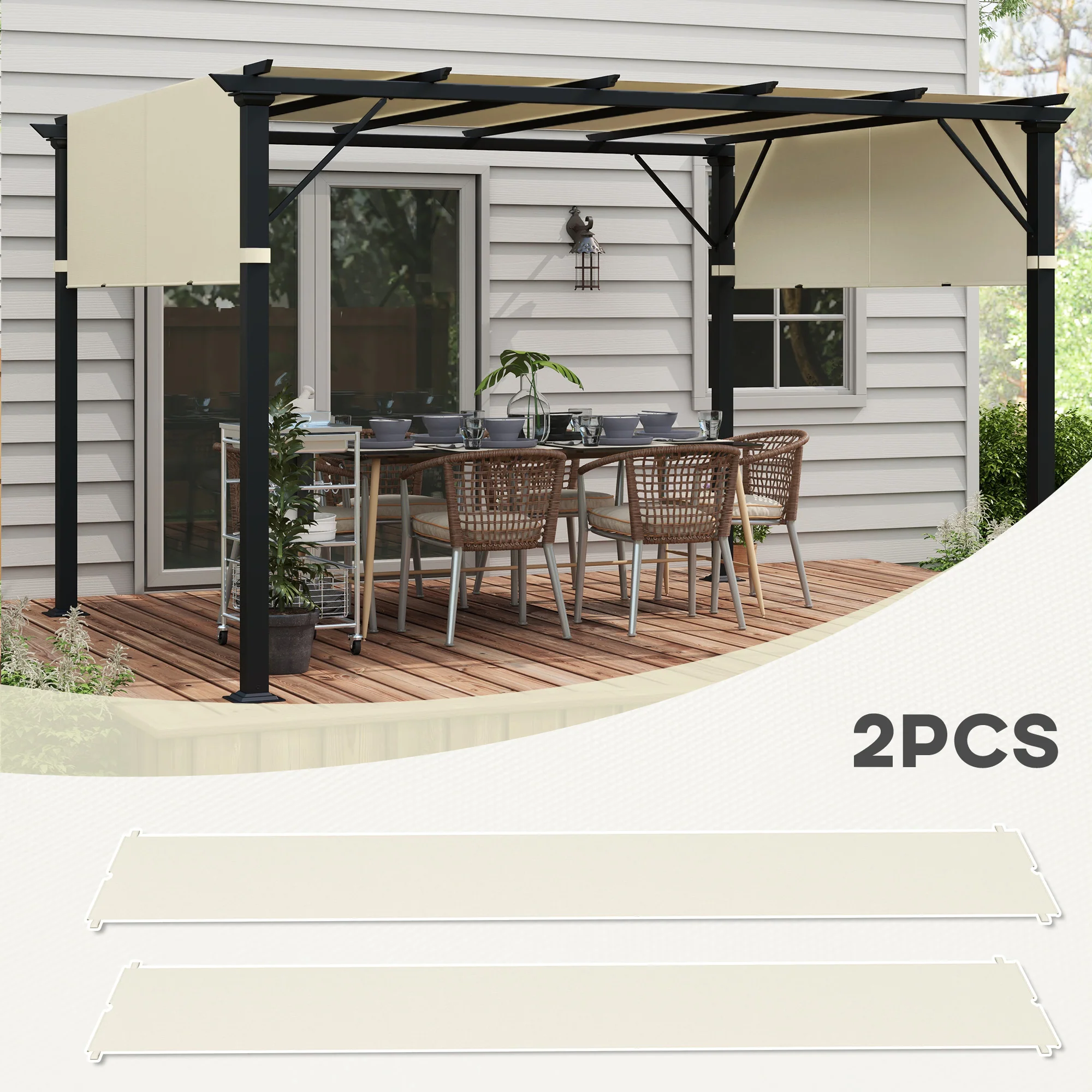 2 PCS UV Protection Pergola Cover, Easy to Install, for 3 x 3m Pergola, Cream White - Image 6