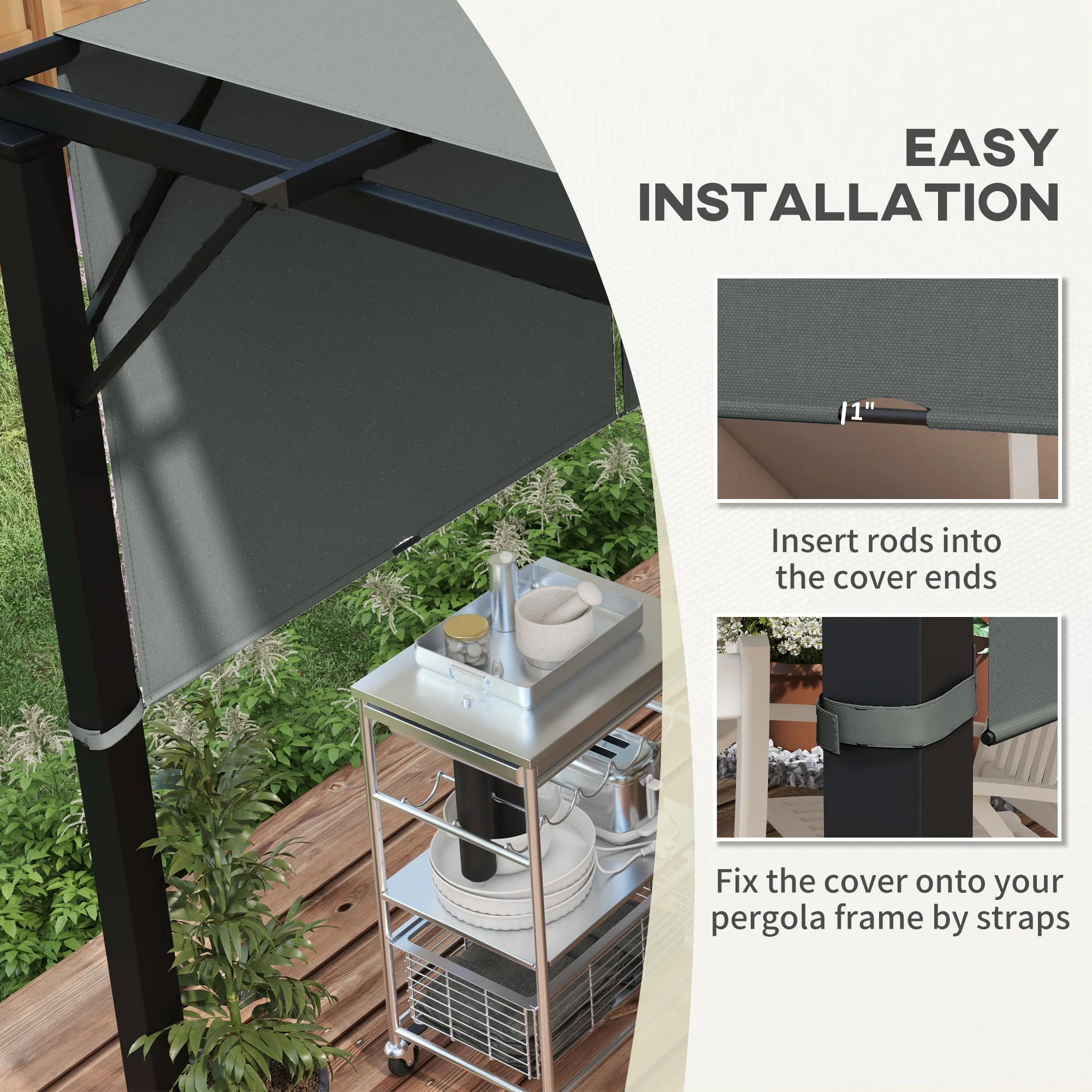 2 PCS UV Protection Pergola Cover, Easy to Install, for 3 x 3m Pergola, Dark Grey - Image 8