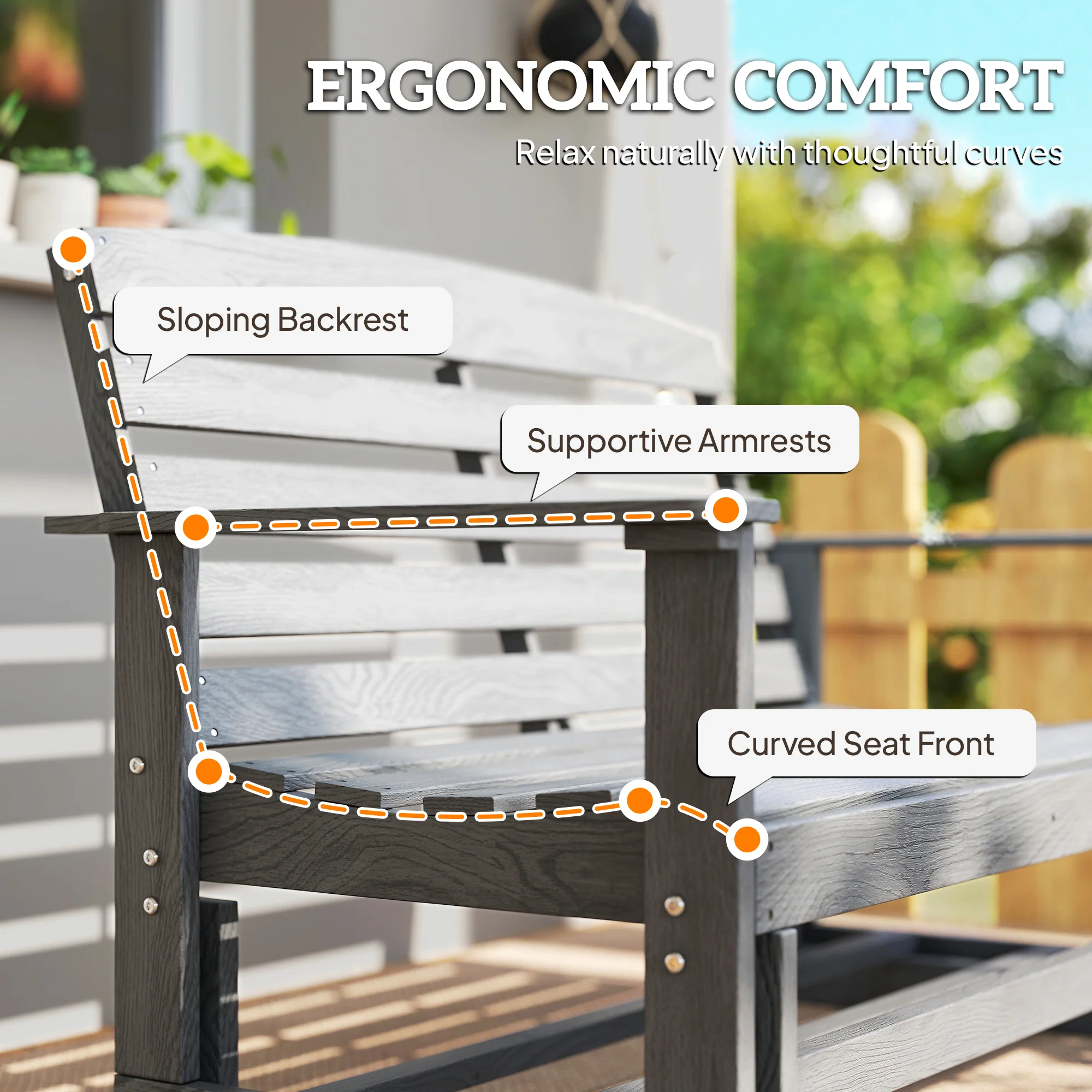 2-Person Outdoor Glider Bench w/ Slatted HDPE Frame for Backyard Garden Porch, Distressed Gray - Image 10