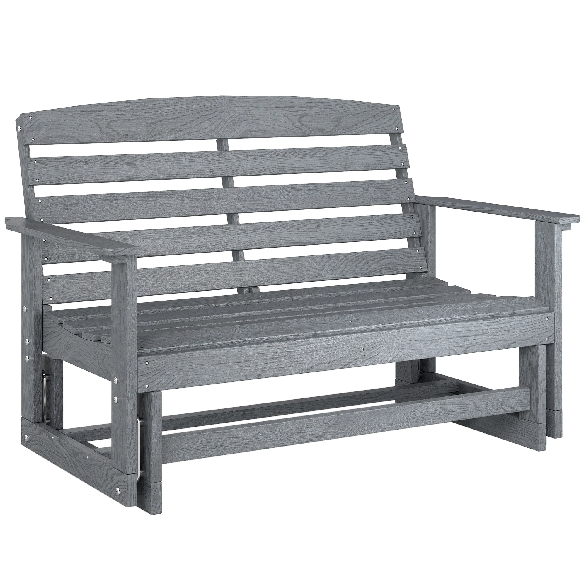 2-Person Outdoor Glider Bench w/ Slatted HDPE Frame for Backyard Garden Porch, Distressed Gray - Image 12