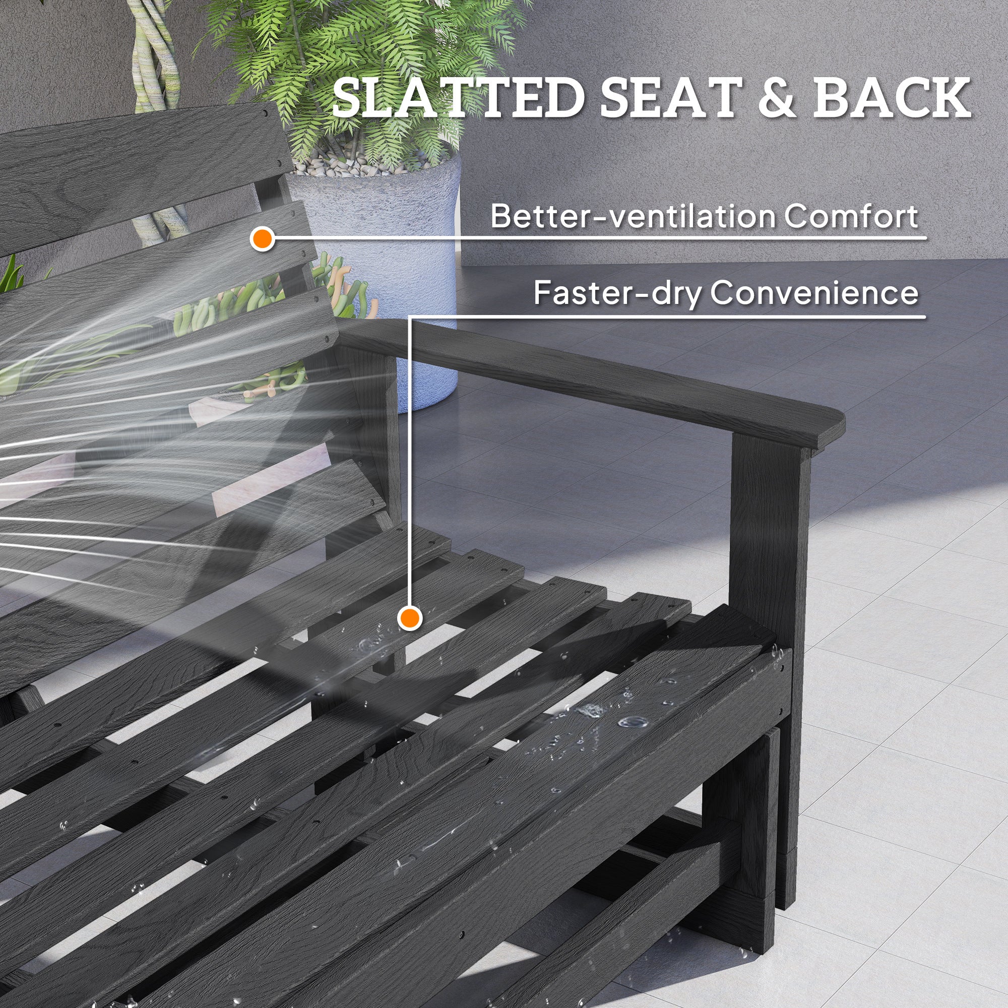 2-Person Patio Double Swing Rocking Chair Loveseat w/ Slatted HDPE Frame, Distressed Black - Image 9